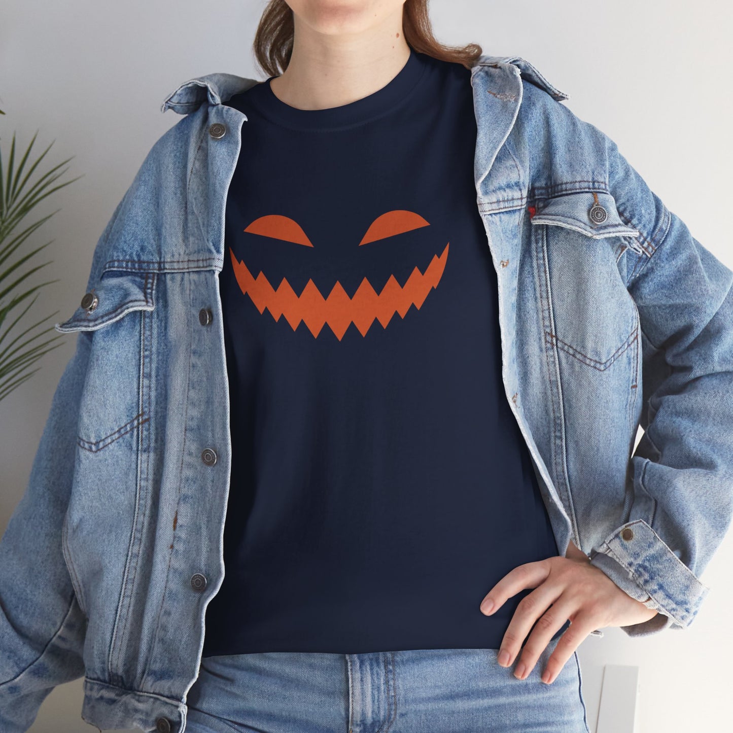 Halloween Pumpkin Smile Unisex Heavy Cotton Tee, Gourd Glow Spooky Smile T-Shirt, Halloween Tee