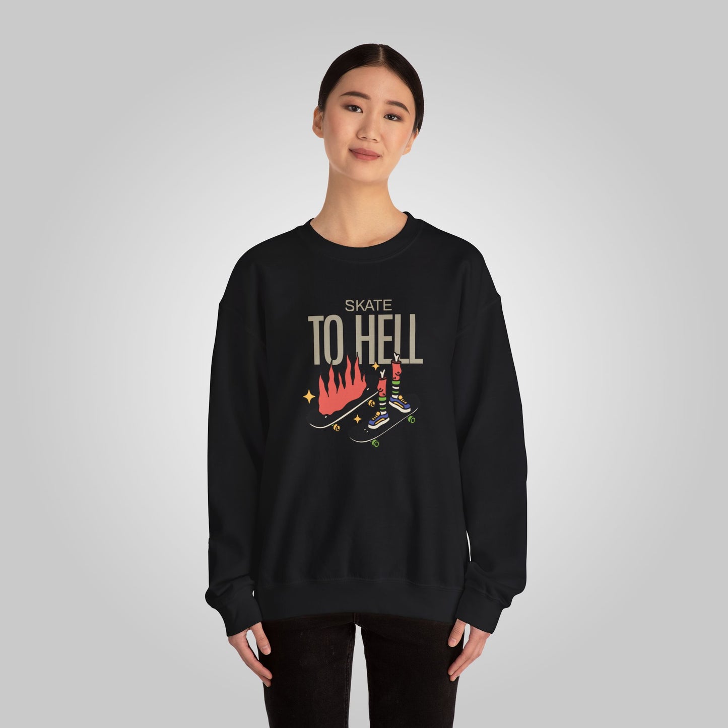 Halloween Skate to Hell Unisex Heavy Blend™ Crewneck Sweatshirt, Wicked Wheels Sweatshirt, Halloween Sweatshirt