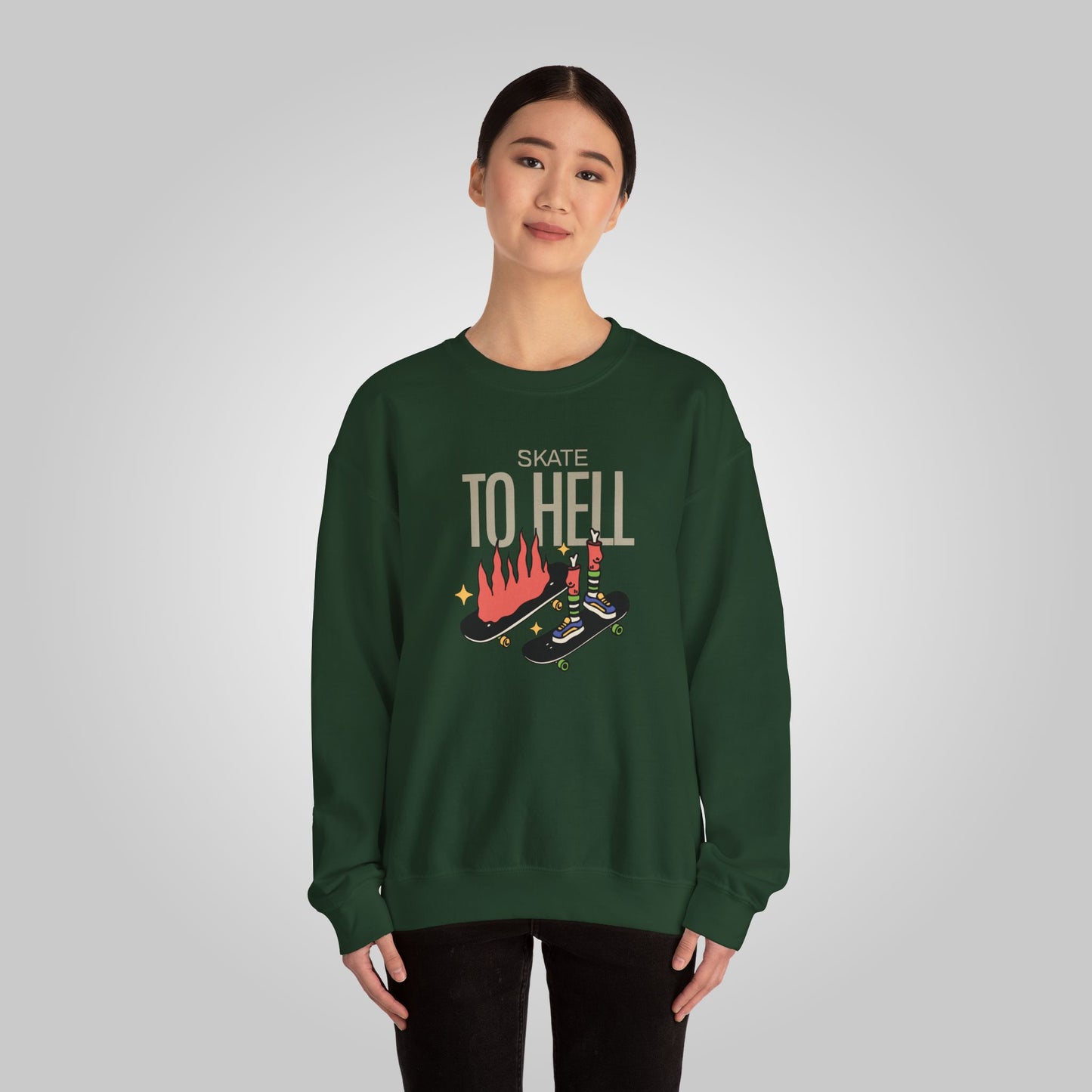 Halloween Skate to Hell Unisex Heavy Blend™ Crewneck Sweatshirt, Wicked Wheels Sweatshirt, Halloween Sweatshirt