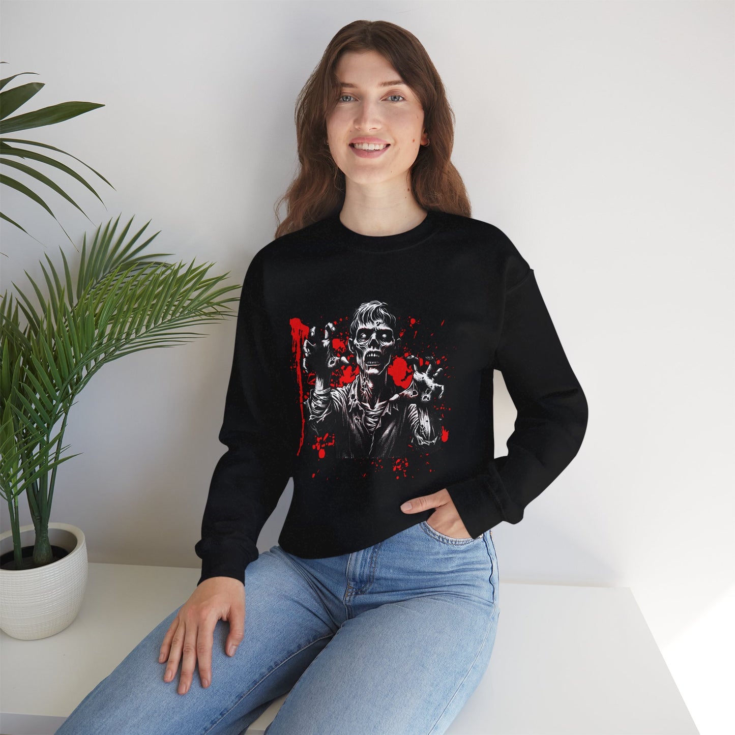 Halloween Zombie Attack Unisex Heavy Blend™ Crewneck Sweatshirt, Brain Muncher Brawl Sweatshirt, Halloween Sweatshirt