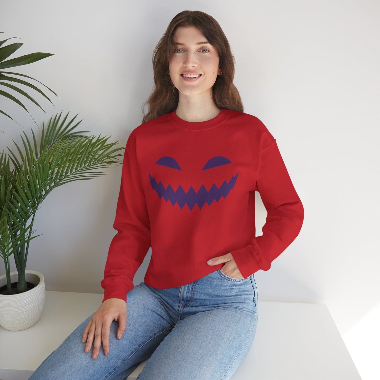 Halloween Pumpkin Smile Unisex Heavy Blend™ Crewneck Sweatshirt, Gourd Glow Spooky Smile Sweatshirt, Halloween Sweatshirt