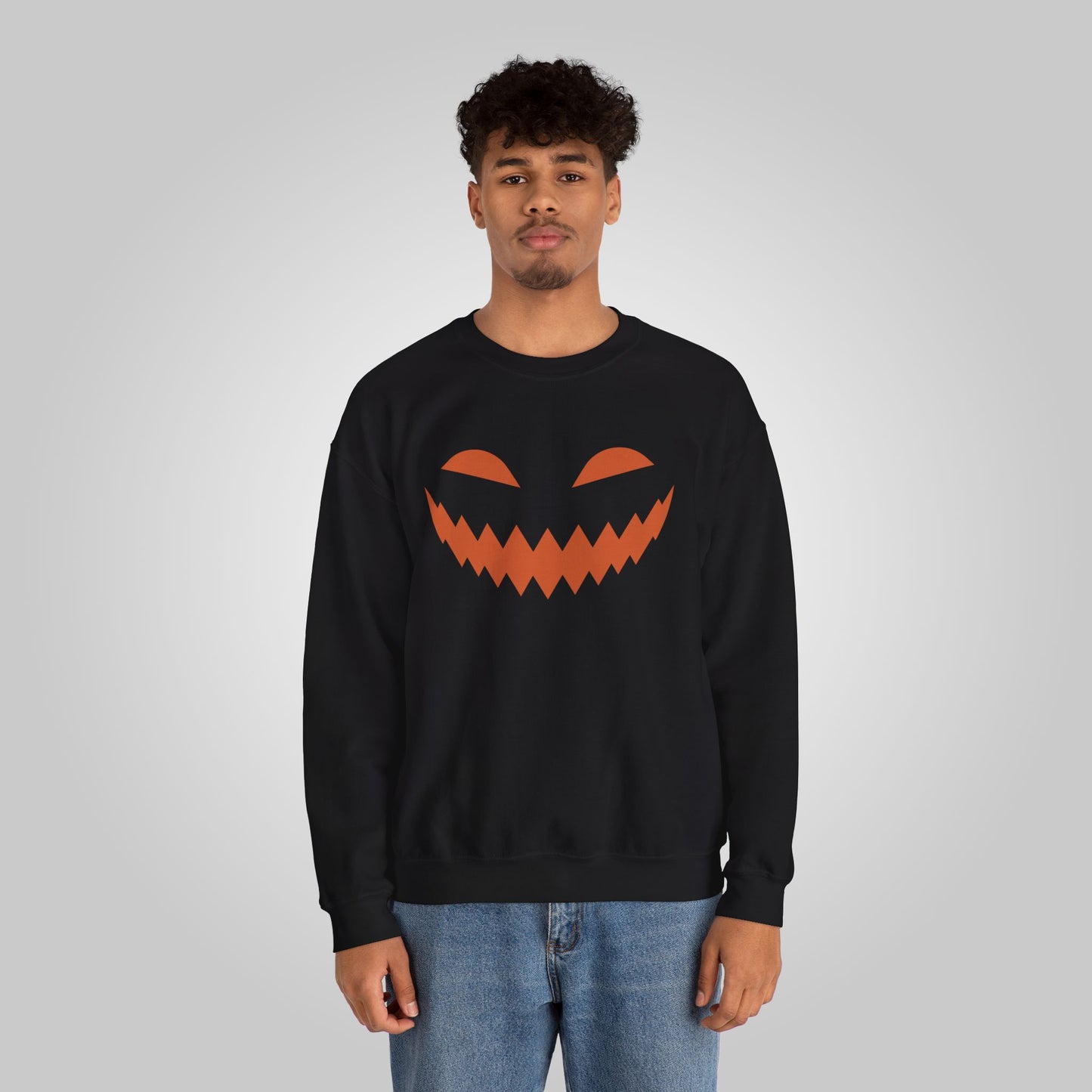 Halloween Pumpkin Smile Unisex Heavy Blend™ Crewneck Sweatshirt, Gourd Glow Spooky Smile Sweatshirt, Halloween Sweatshirt