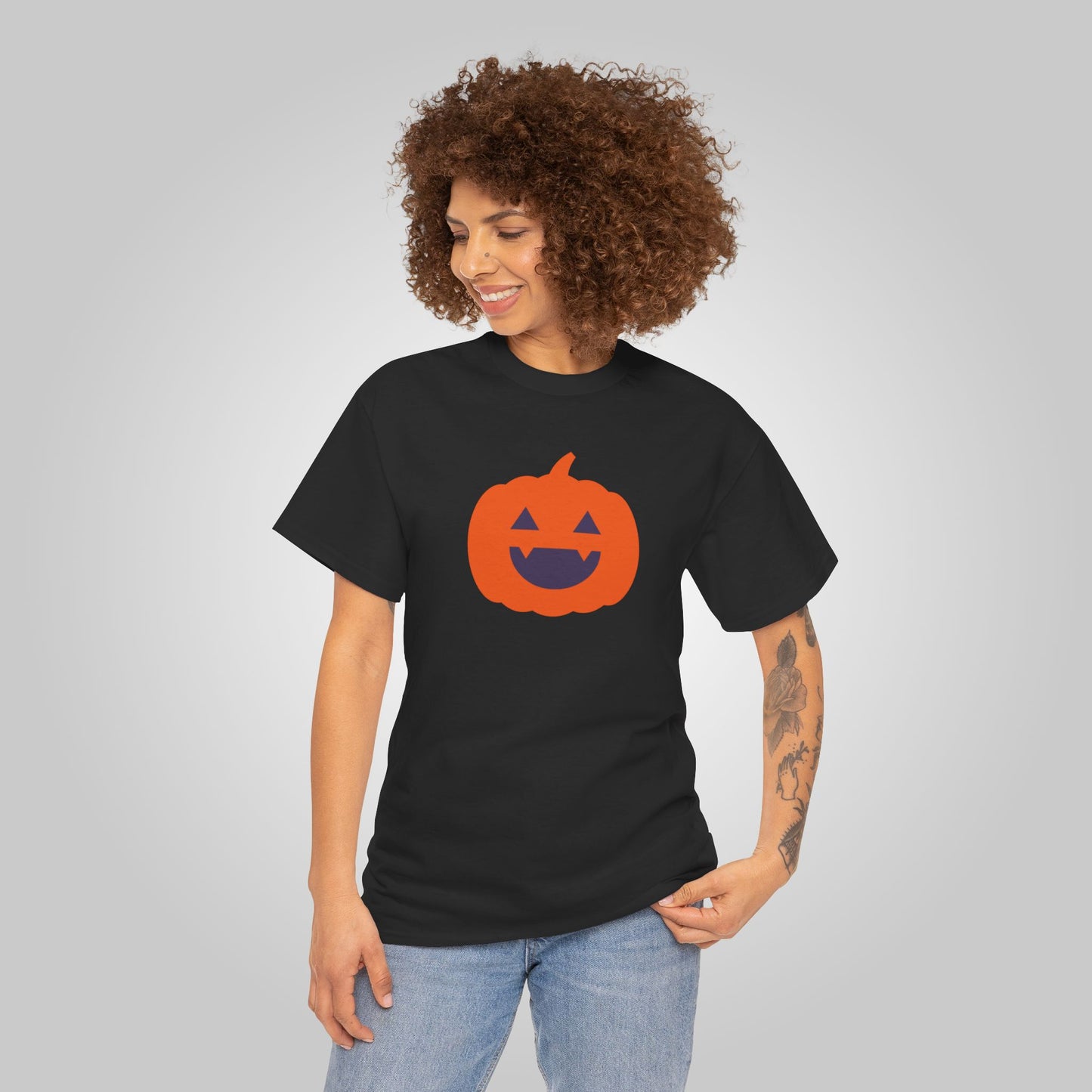 Halloween Pumpkin Head Unisex Heavy Cotton Tee, Harvest Jack T-Shirt, Halloween Tee