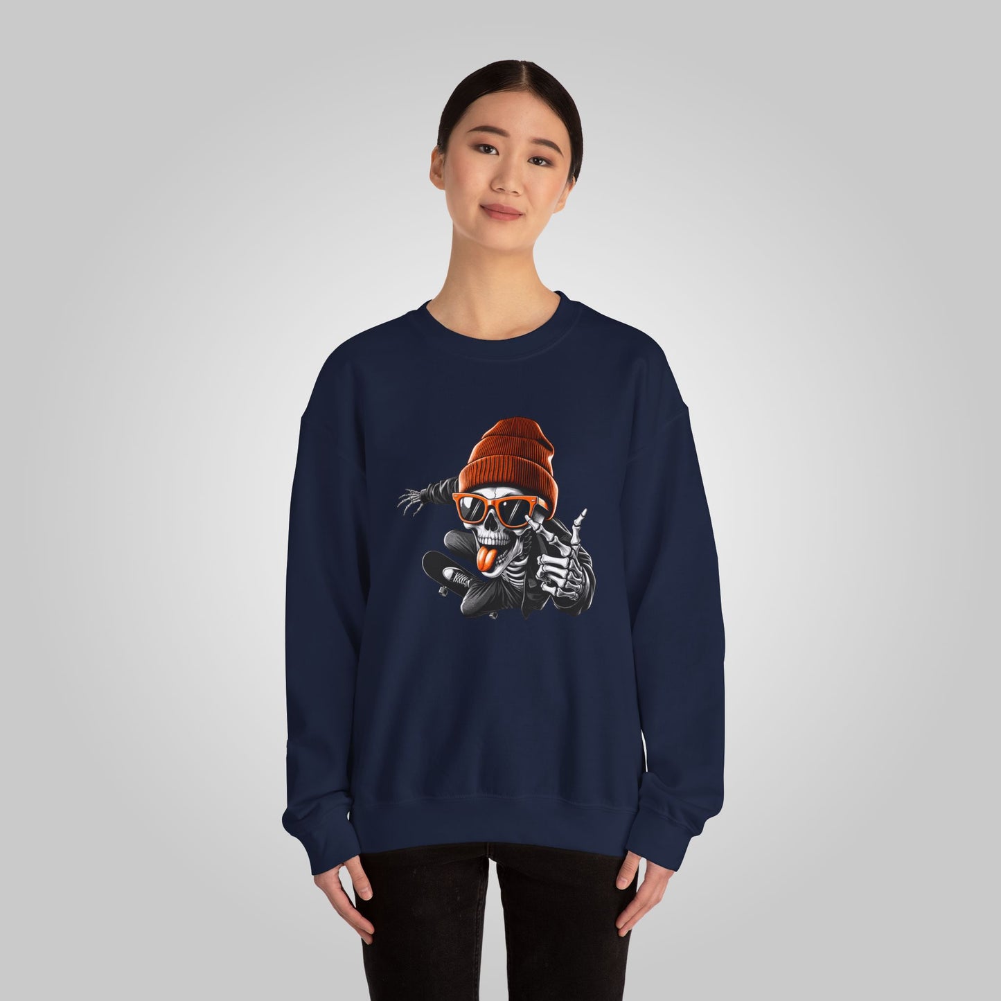 Halloween Skate Bone Unisex Heavy Blend™ Crewneck Sweatshirt, Rollin’ into the Underworld Sweatshirt, Halloween Sweatshirt