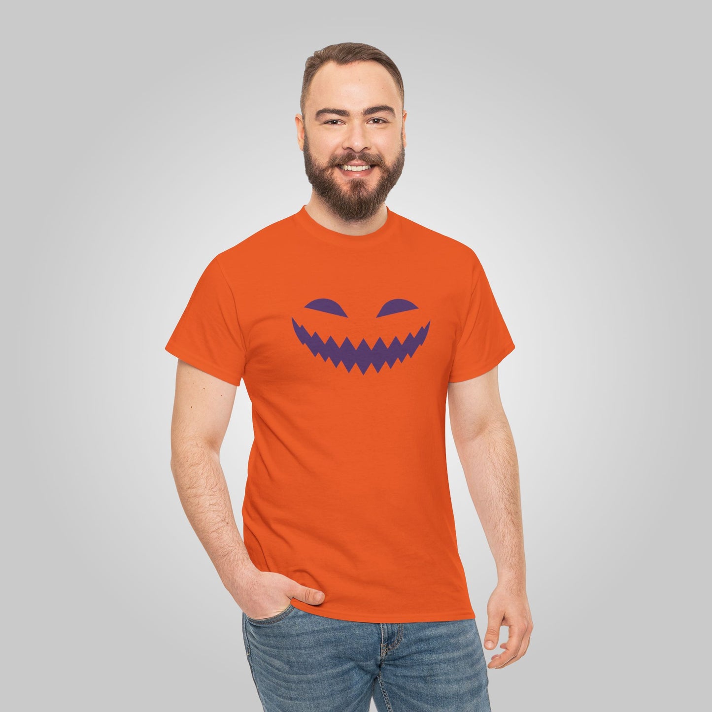 Halloween Pumpkin Smile Unisex Heavy Cotton Tee, Gourd Glow Spooky Smile T-Shirt, Halloween Tee