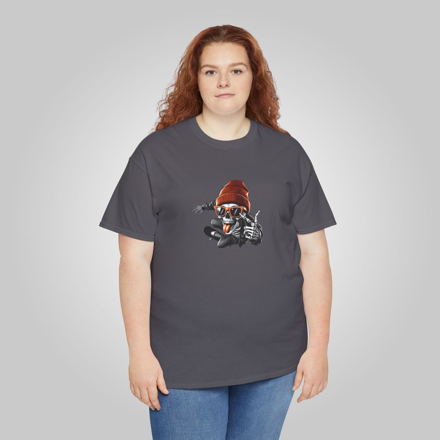 Halloween Skate Bone Unisex Heavy Cotton Tee, Rollin’ into the Underworld T-Shirt, Halloween Tee