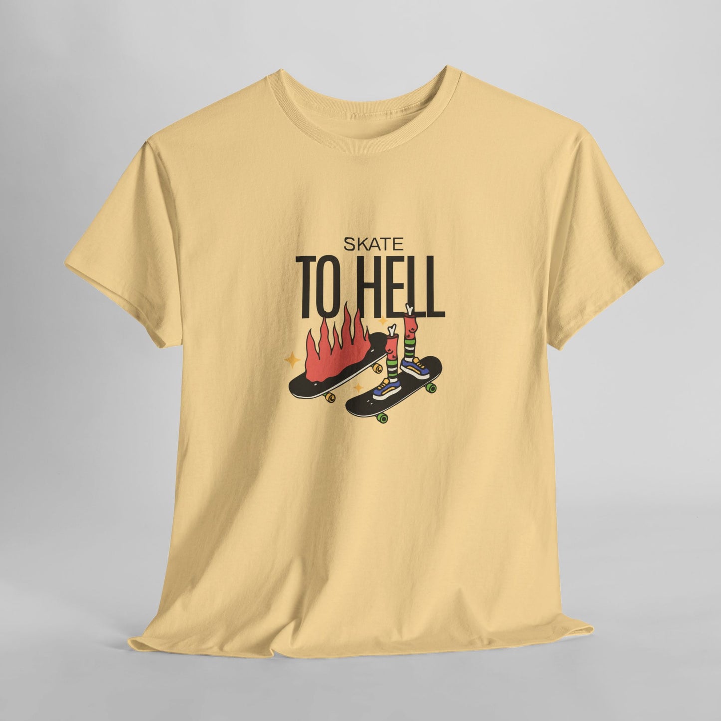 Halloween Skate to Hell Unisex Heavy Cotton Tee, Wicked Wheels T-Shirt, Halloween Tee