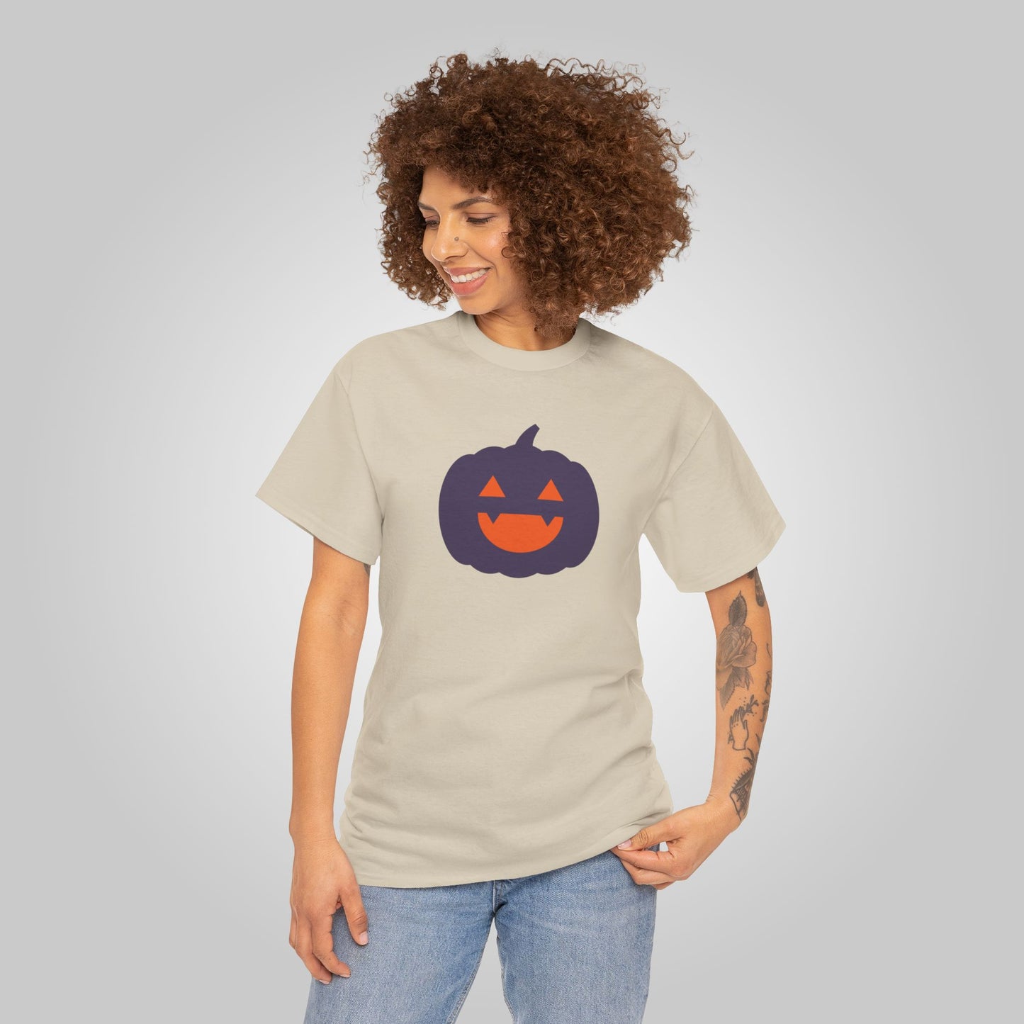 Halloween Pumpkin Head Unisex Heavy Cotton Tee, Harvest Jack T-Shirt, Halloween Tee