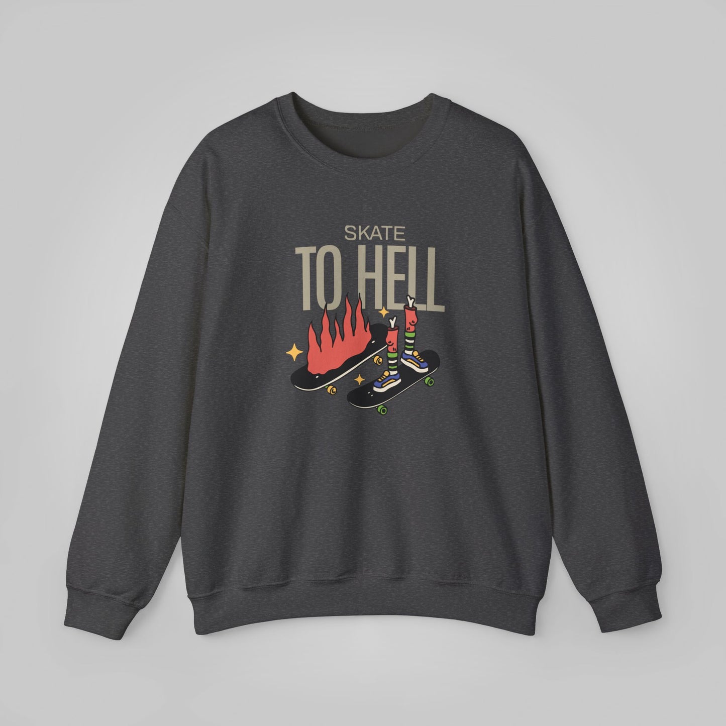 Halloween Skate to Hell Unisex Heavy Blend™ Crewneck Sweatshirt, Wicked Wheels Sweatshirt, Halloween Sweatshirt