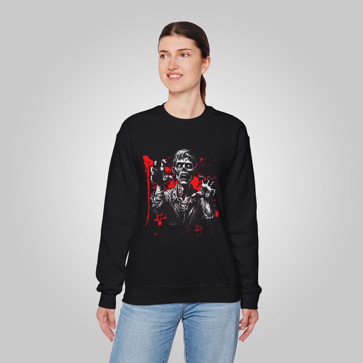 Halloween Zombie Attack Unisex Heavy Blend™ Crewneck Sweatshirt, Brain Muncher Brawl Sweatshirt, Halloween Sweatshirt