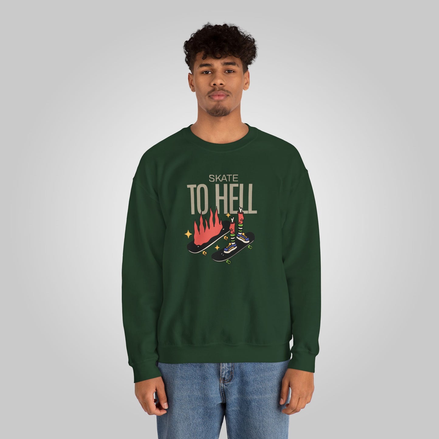 Halloween Skate to Hell Unisex Heavy Blend™ Crewneck Sweatshirt, Wicked Wheels Sweatshirt, Halloween Sweatshirt