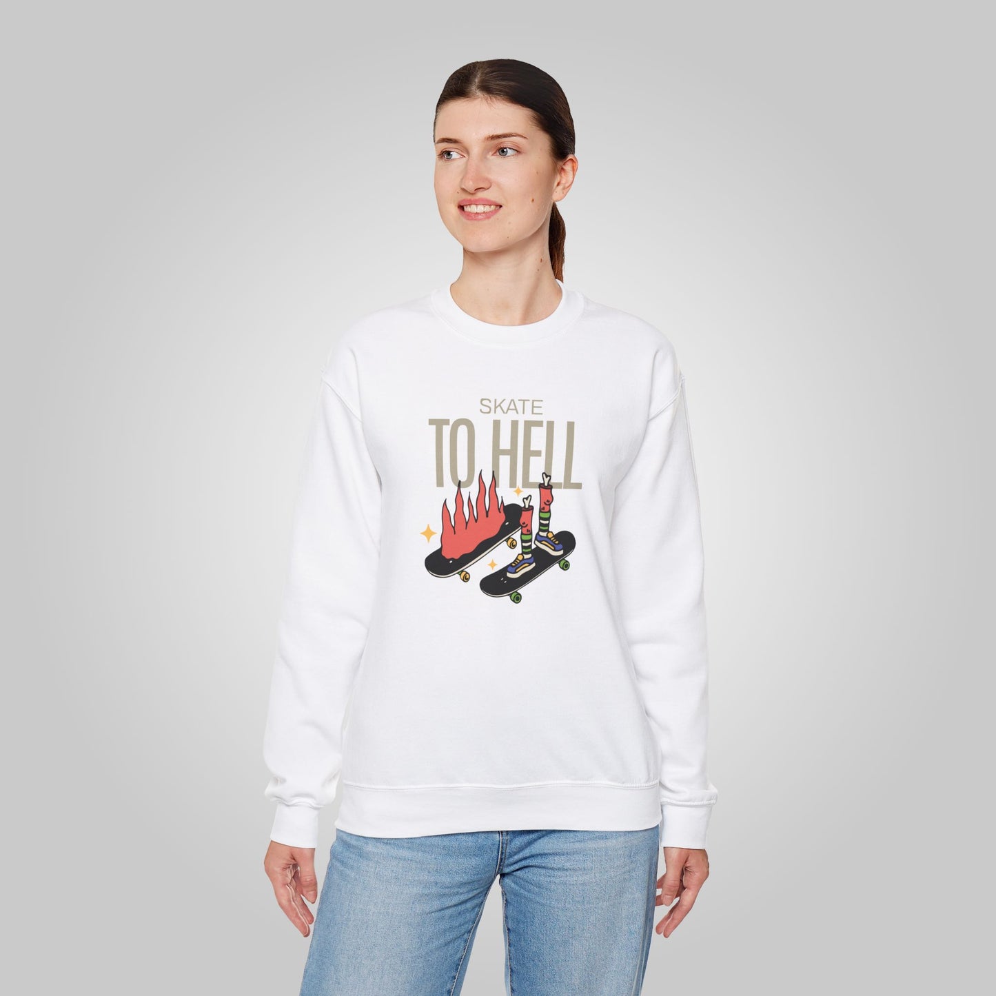 Halloween Skate to Hell Unisex Heavy Blend™ Crewneck Sweatshirt, Wicked Wheels Sweatshirt, Halloween Sweatshirt