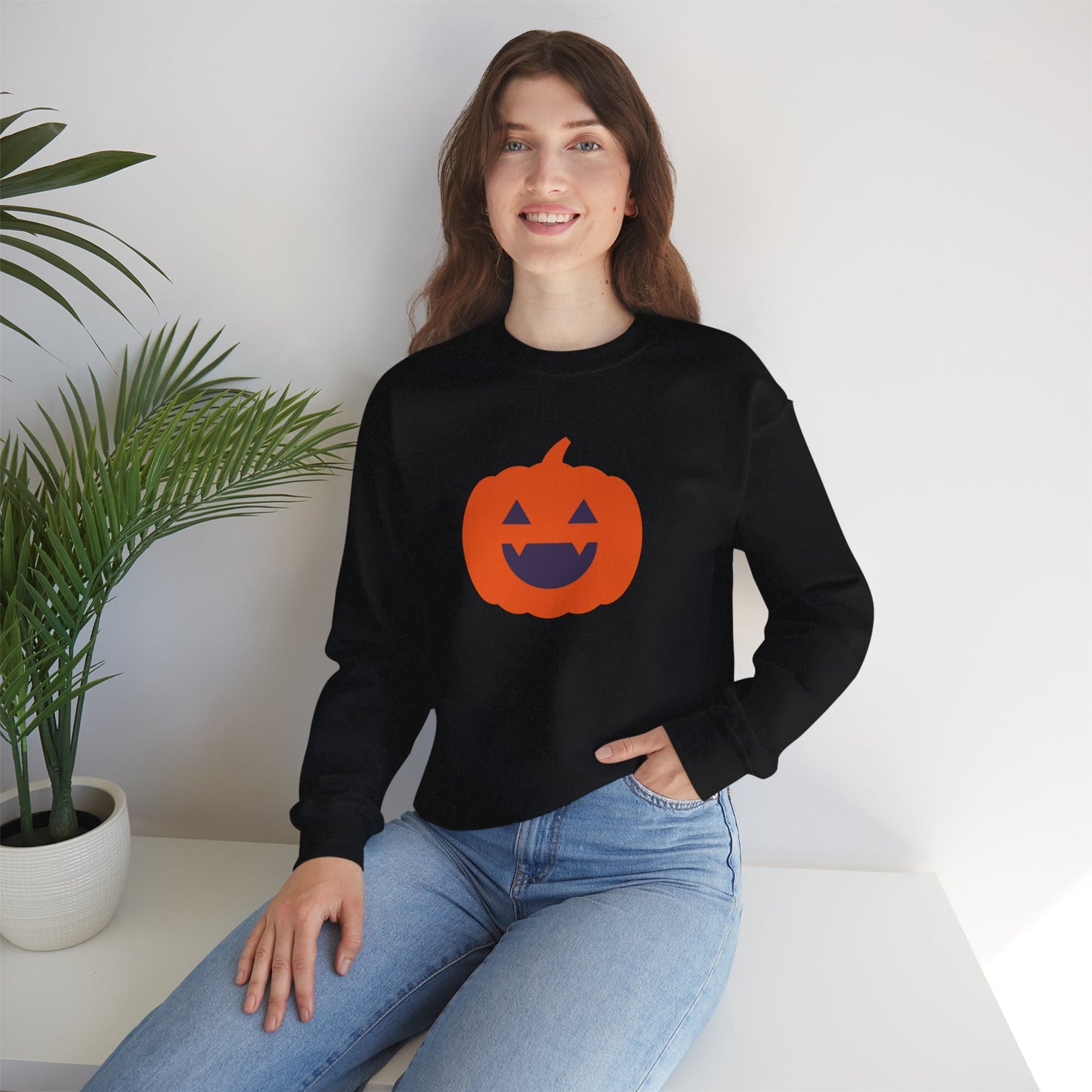 Halloween Pumpkin Head Unisex Heavy Blend™ Crewneck Sweatshirt, Harvest Jack Sweatshirt, Halloween Sweatshirt