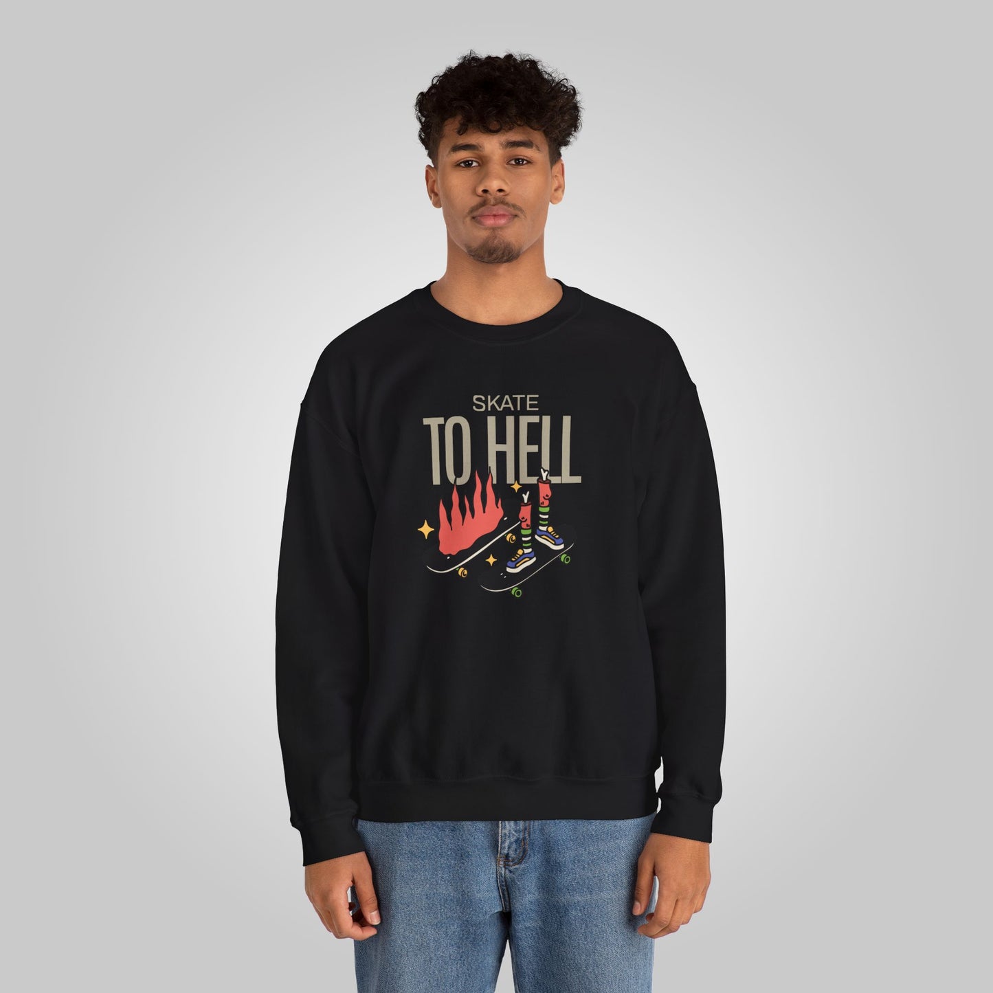 Halloween Skate to Hell Unisex Heavy Blend™ Crewneck Sweatshirt, Wicked Wheels Sweatshirt, Halloween Sweatshirt