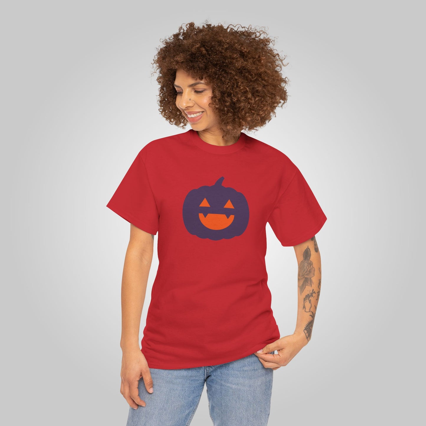 Halloween Pumpkin Head Unisex Heavy Cotton Tee, Harvest Jack T-Shirt, Halloween Tee