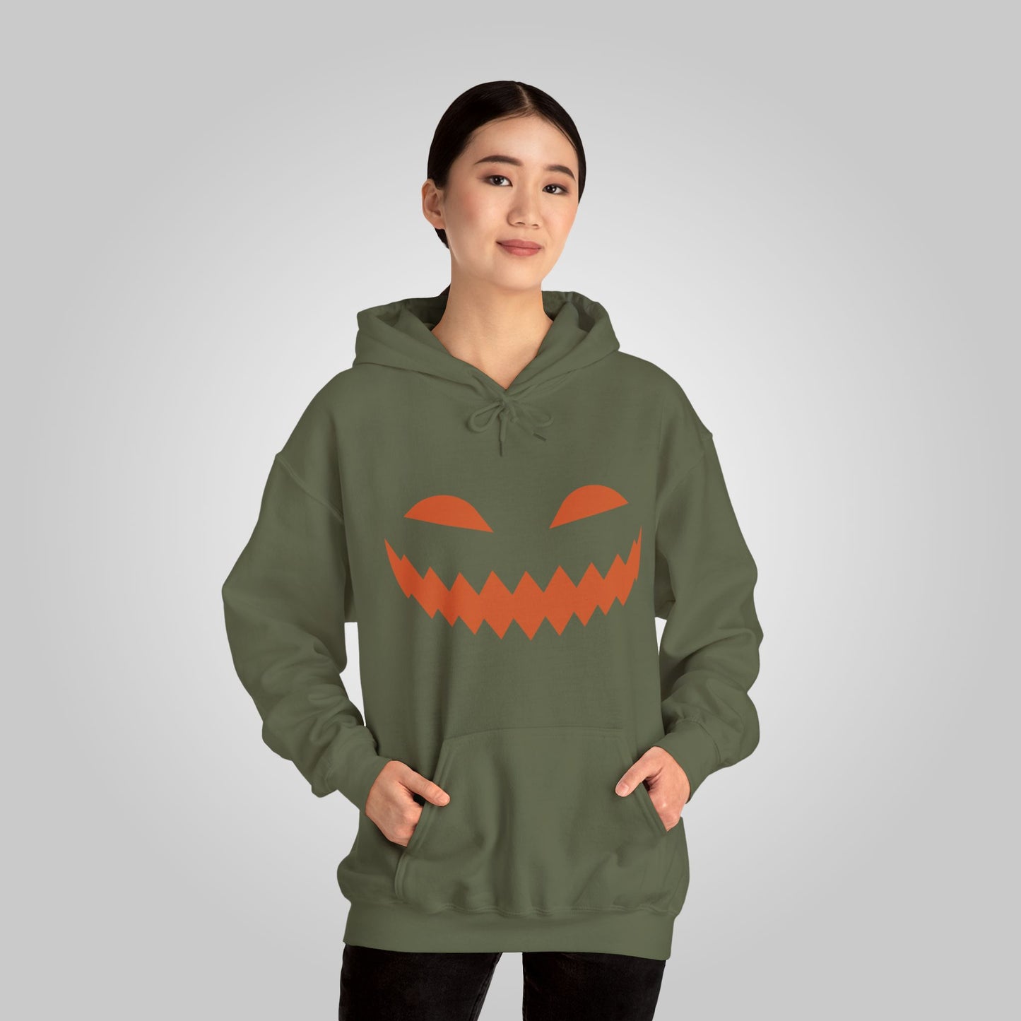 Halloween Pumpkin Smile Unisex Heavy Blend™ Hooded Sweatshirt, Gourd Glow Spooky Smile Hoodie, Halloween Hoodie