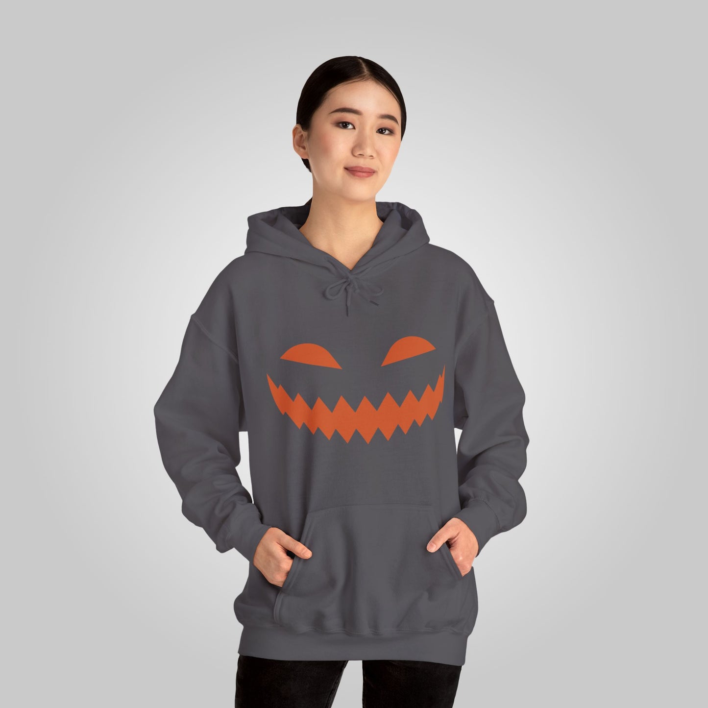 Halloween Pumpkin Smile Unisex Heavy Blend™ Hooded Sweatshirt, Gourd Glow Spooky Smile Hoodie, Halloween Hoodie