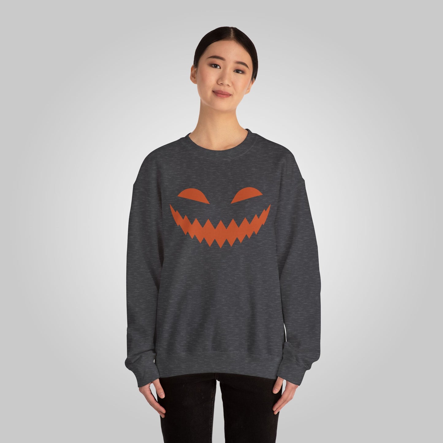 Halloween Pumpkin Smile Unisex Heavy Blend™ Crewneck Sweatshirt, Gourd Glow Spooky Smile Sweatshirt, Halloween Sweatshirt