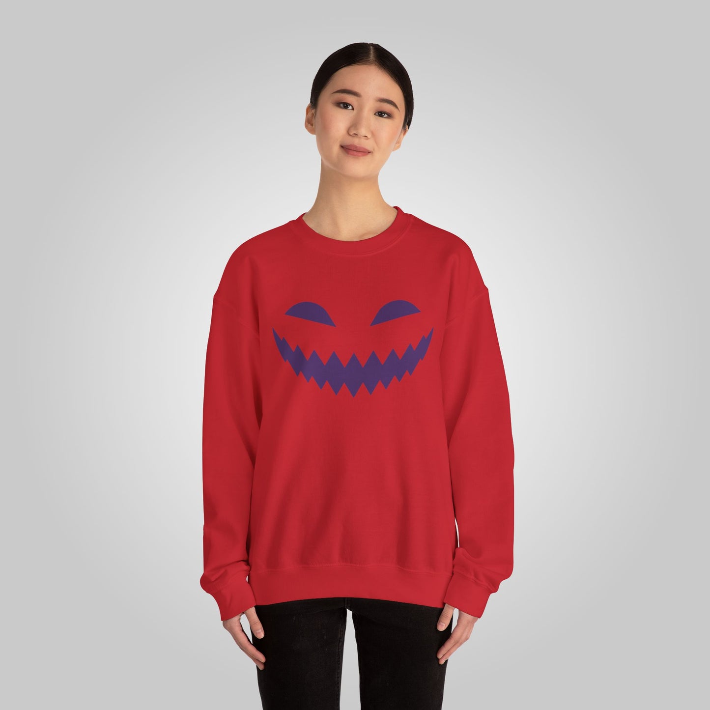 Halloween Pumpkin Smile Unisex Heavy Blend™ Crewneck Sweatshirt, Gourd Glow Spooky Smile Sweatshirt, Halloween Sweatshirt