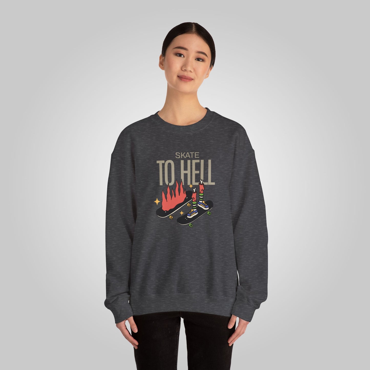 Halloween Skate to Hell Unisex Heavy Blend™ Crewneck Sweatshirt, Wicked Wheels Sweatshirt, Halloween Sweatshirt