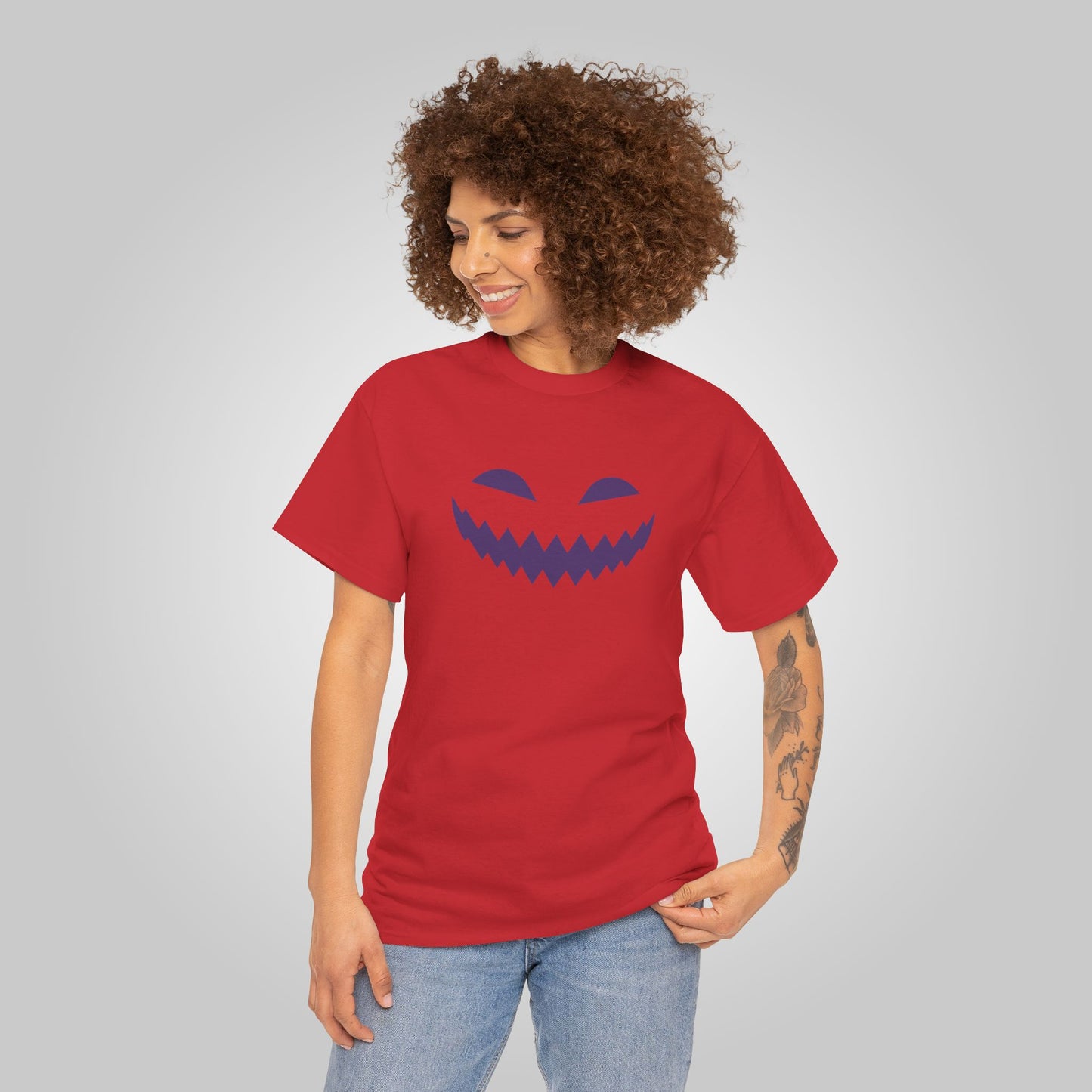 Halloween Pumpkin Smile Unisex Heavy Cotton Tee, Gourd Glow Spooky Smile T-Shirt, Halloween Tee