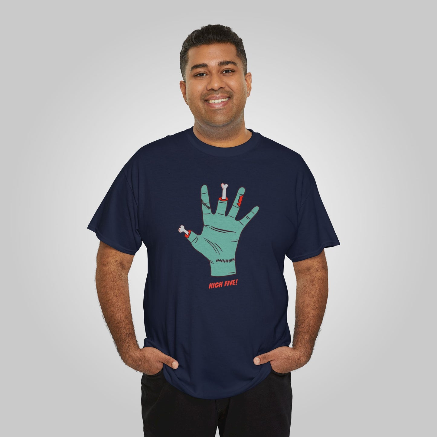 Halloween High Five Unisex Heavy Cotton Tee, Fright-Five  T-Shirt, Halloween Tee