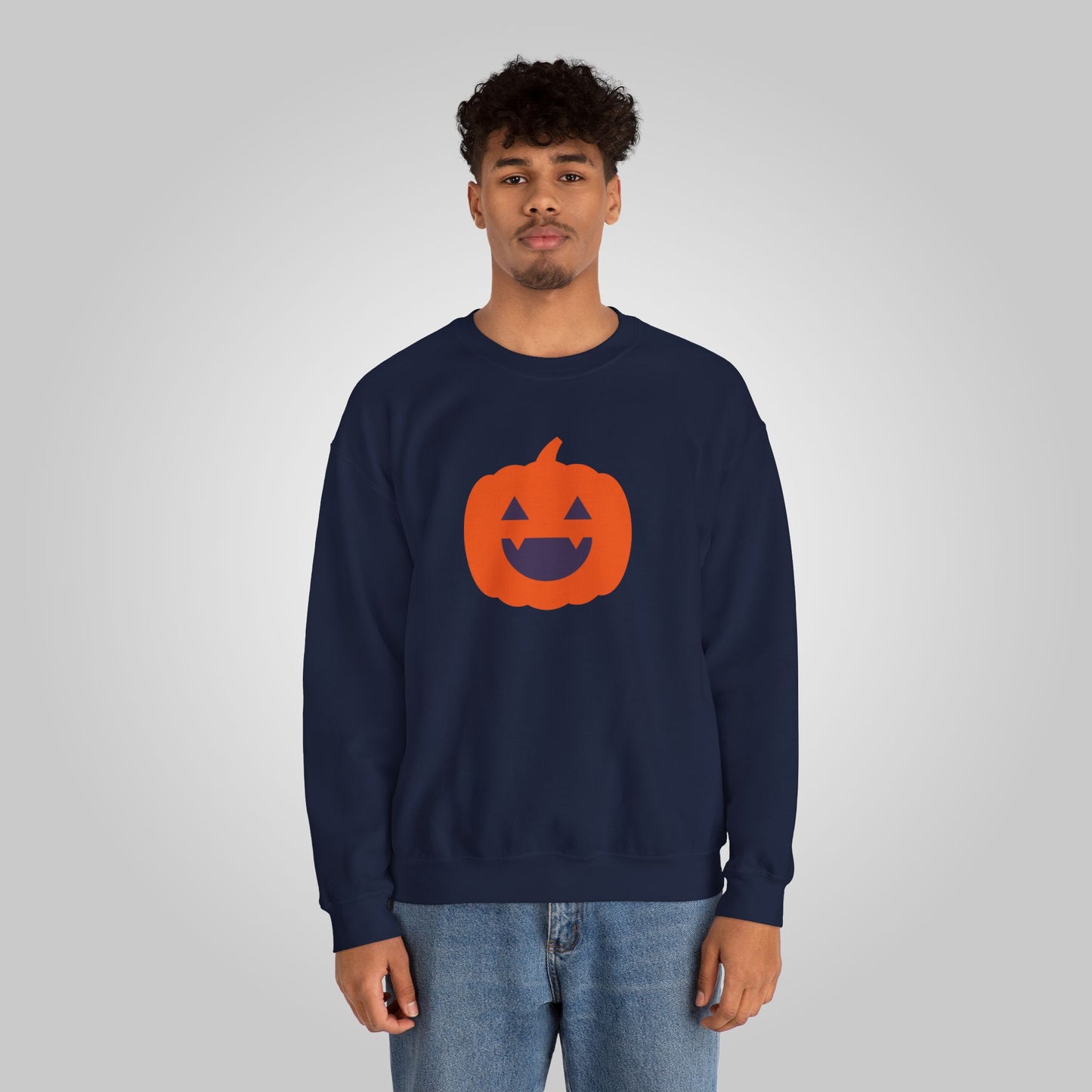 Halloween Pumpkin Head Unisex Heavy Blend™ Crewneck Sweatshirt, Harvest Jack Sweatshirt, Halloween Sweatshirt