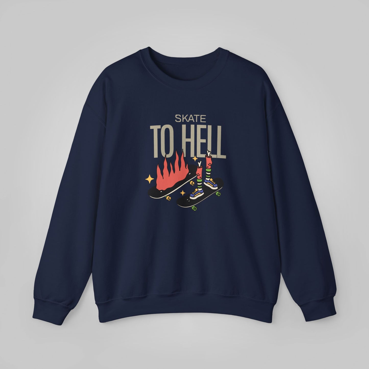 Halloween Skate to Hell Unisex Heavy Blend™ Crewneck Sweatshirt, Wicked Wheels Sweatshirt, Halloween Sweatshirt