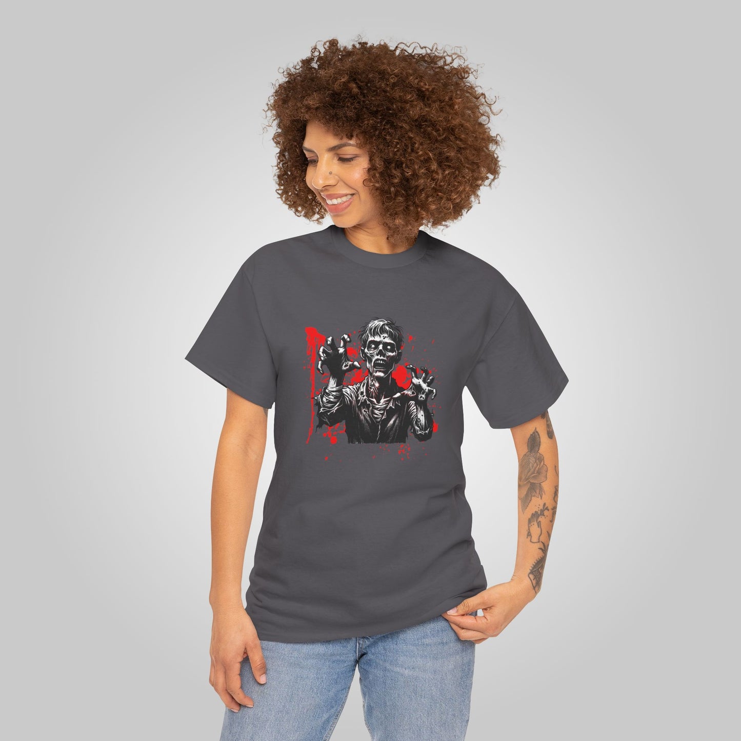 Halloween Zombie Attack Unisex Heavy Cotton Tee, Brain Muncher Brawl T-Shirt, Halloween Tee