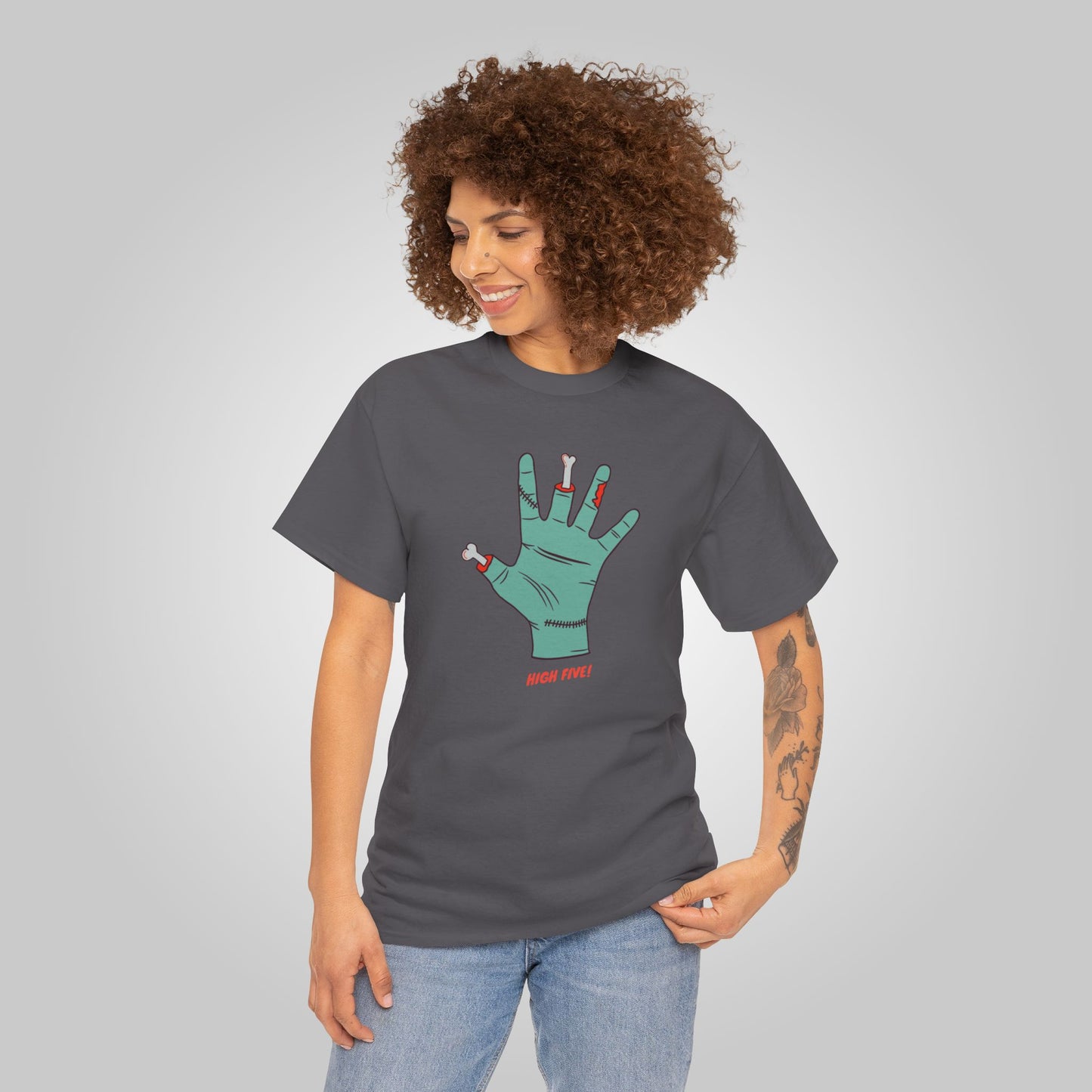 Halloween High Five Unisex Heavy Cotton Tee, Fright-Five  T-Shirt, Halloween Tee