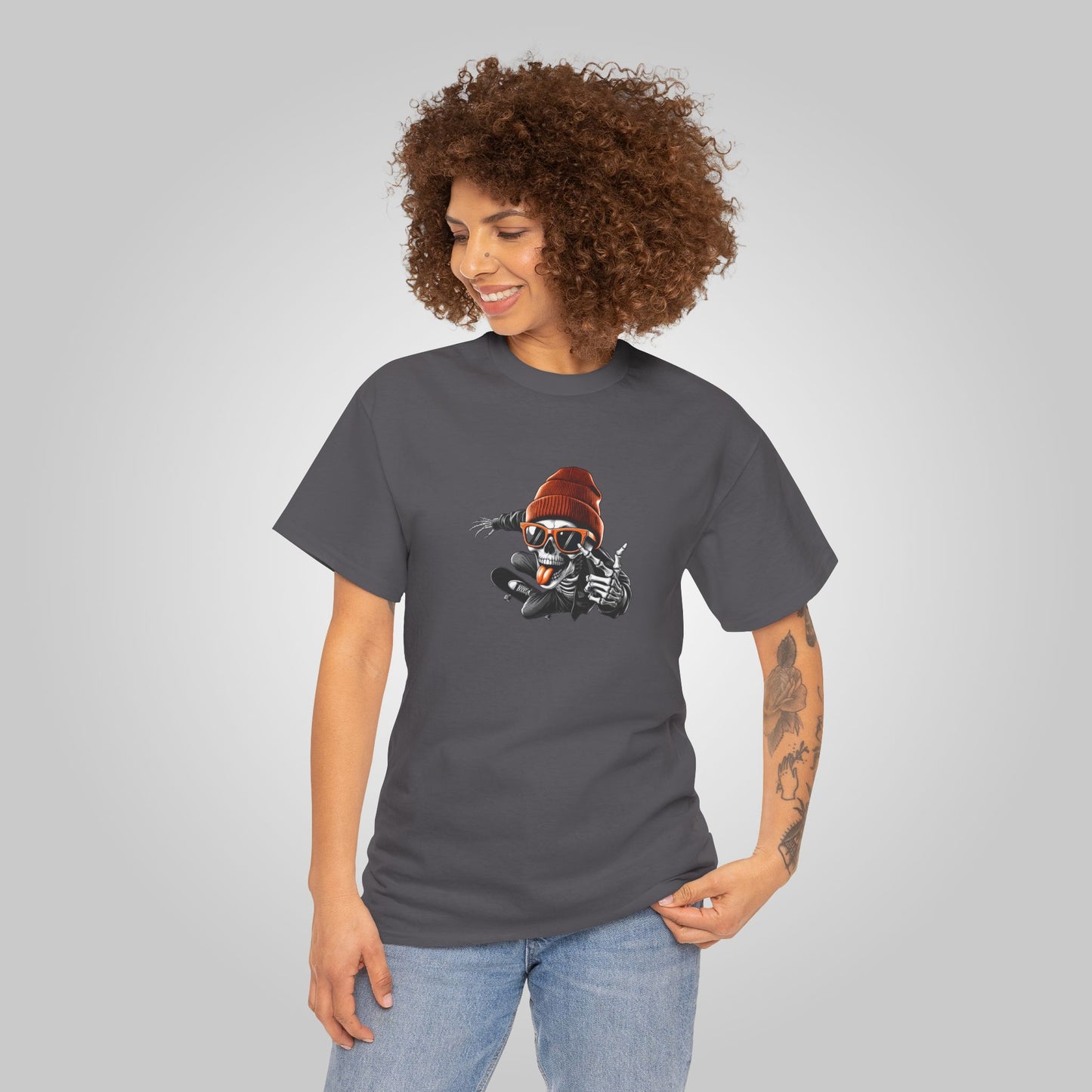 Halloween Skate Bone Unisex Heavy Cotton Tee, Rollin’ into the Underworld T-Shirt, Halloween Tee