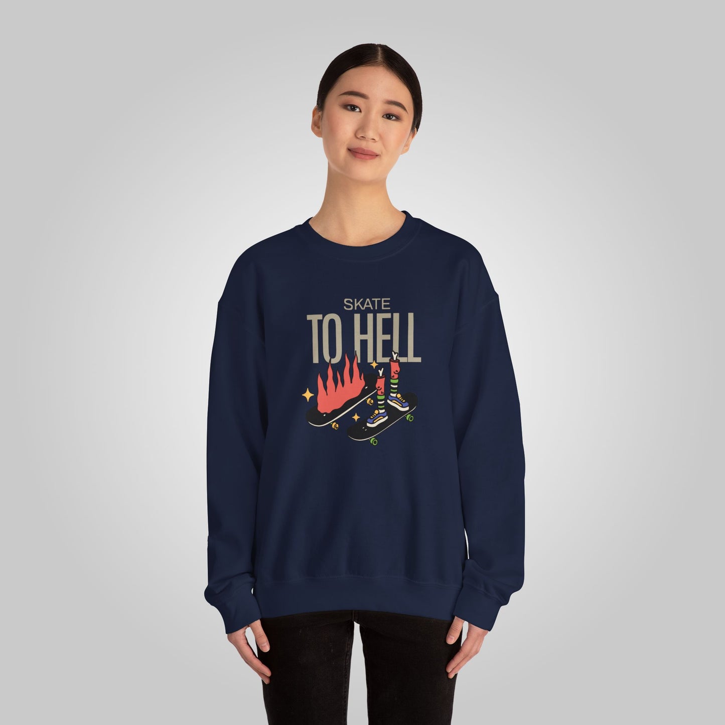 Halloween Skate to Hell Unisex Heavy Blend™ Crewneck Sweatshirt, Wicked Wheels Sweatshirt, Halloween Sweatshirt