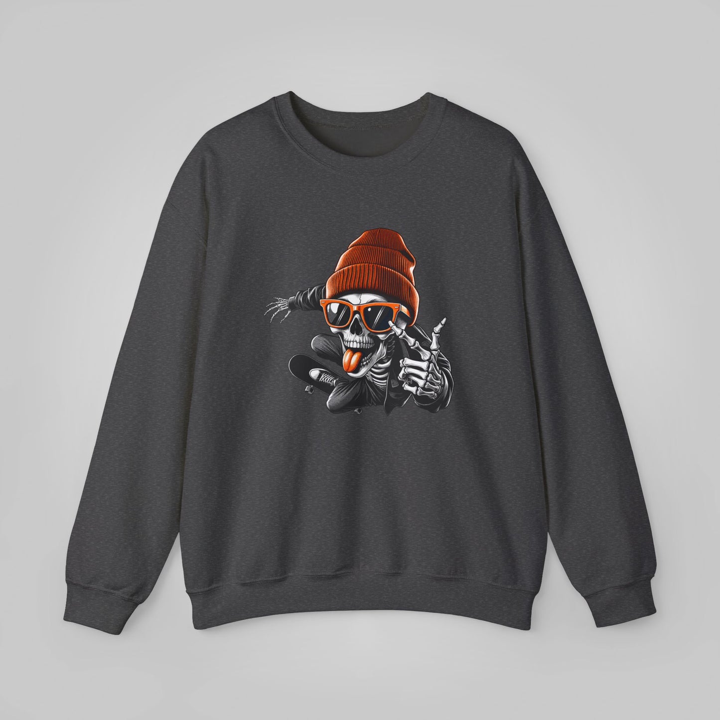 Halloween Skate Bone Unisex Heavy Blend™ Crewneck Sweatshirt, Rollin’ into the Underworld Sweatshirt, Halloween Sweatshirt