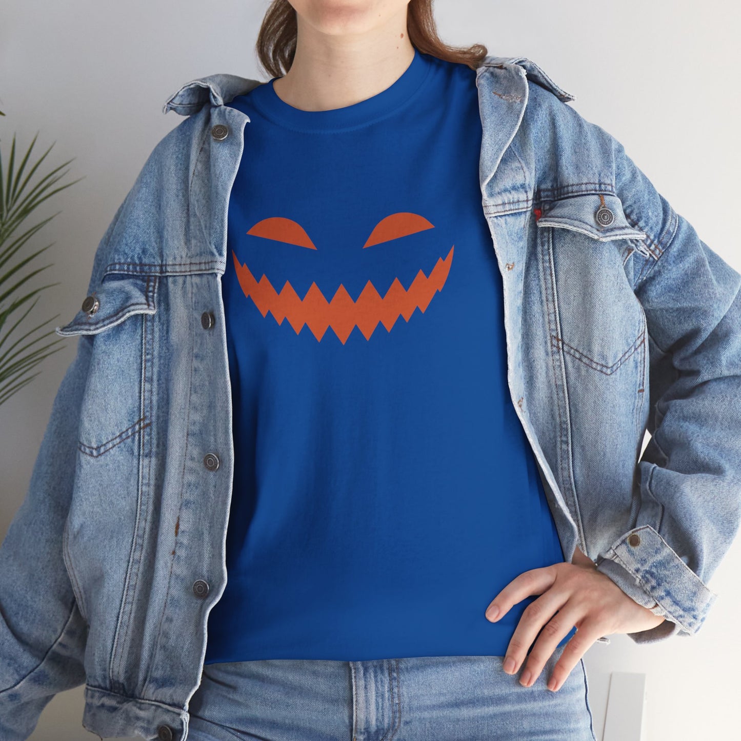 Halloween Pumpkin Smile Unisex Heavy Cotton Tee, Gourd Glow Spooky Smile T-Shirt, Halloween Tee