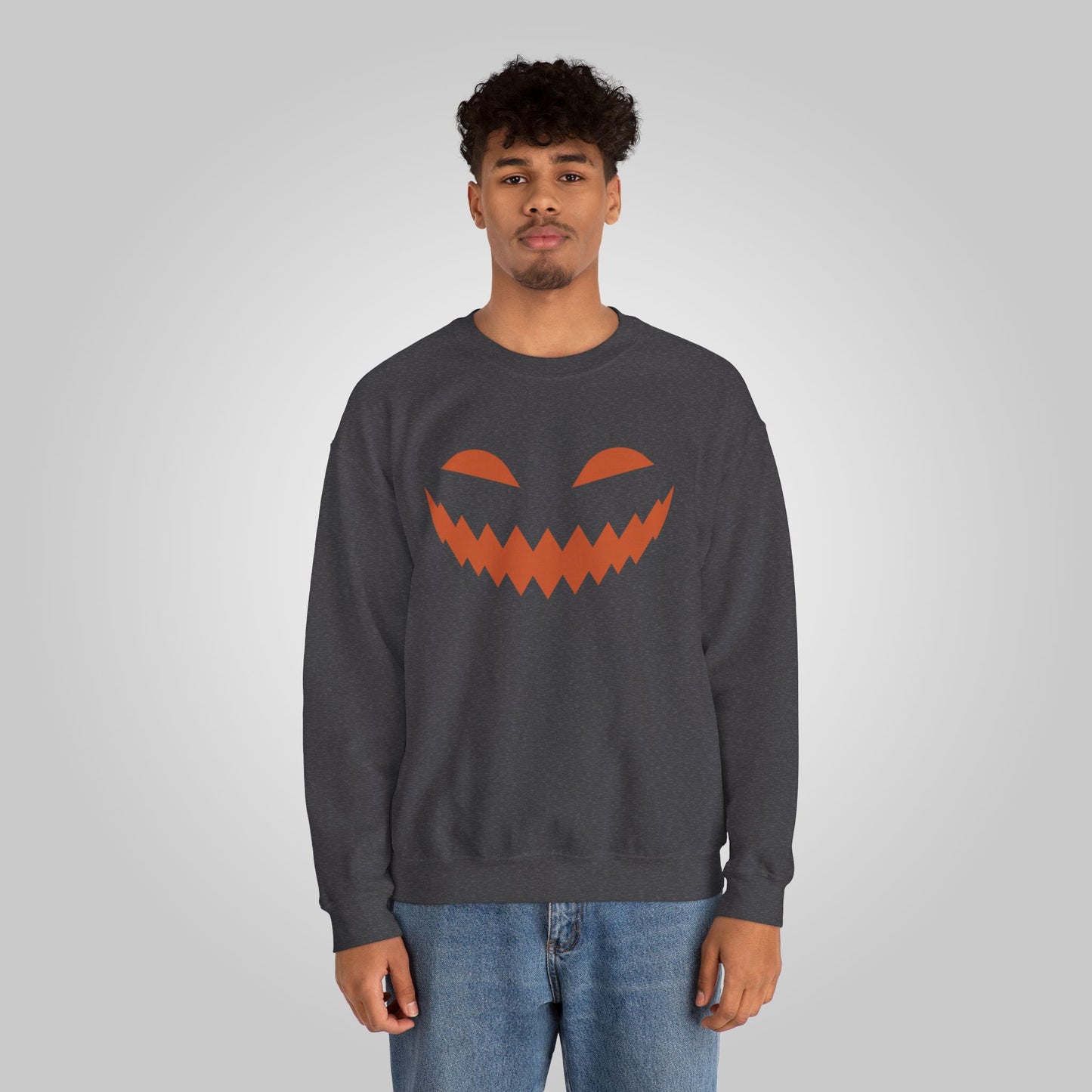 Halloween Pumpkin Smile Unisex Heavy Blend™ Crewneck Sweatshirt, Gourd Glow Spooky Smile Sweatshirt, Halloween Sweatshirt