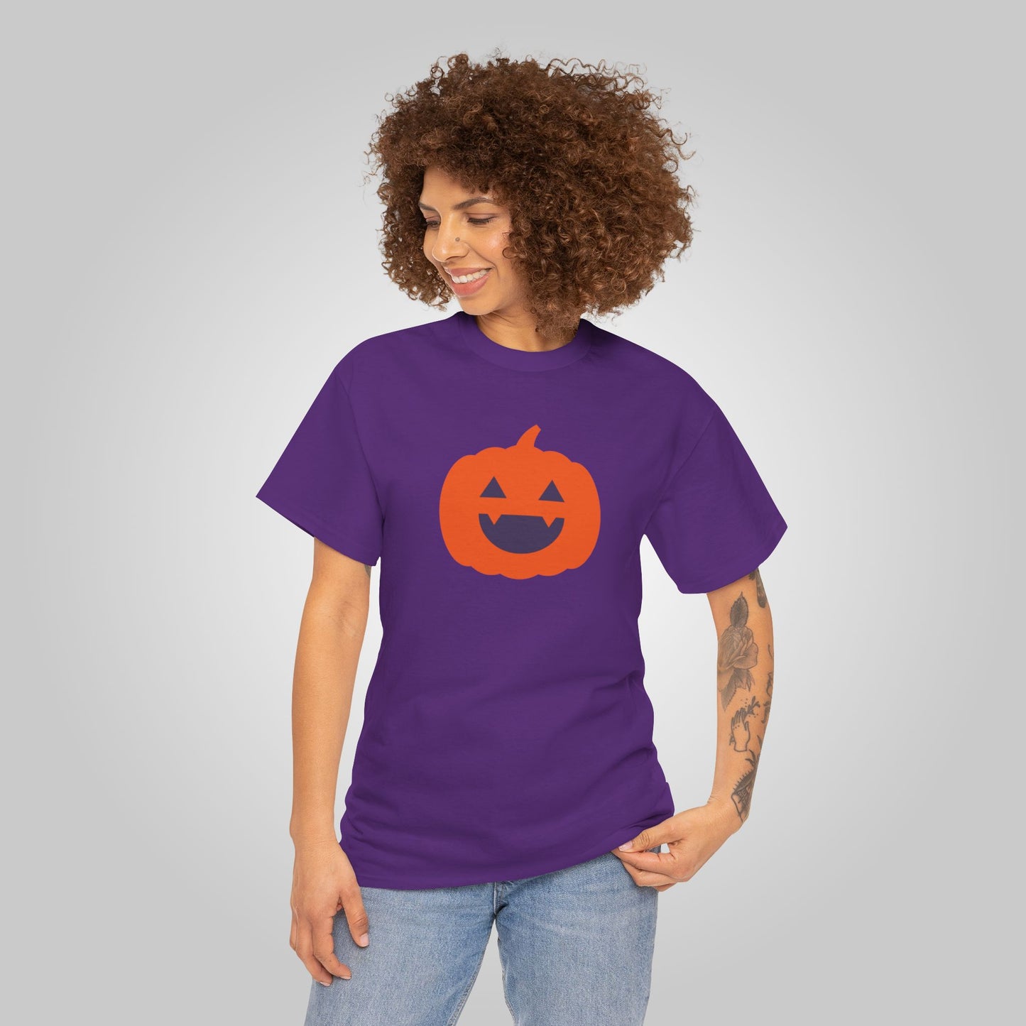 Halloween Pumpkin Head Unisex Heavy Cotton Tee, Harvest Jack T-Shirt, Halloween Tee