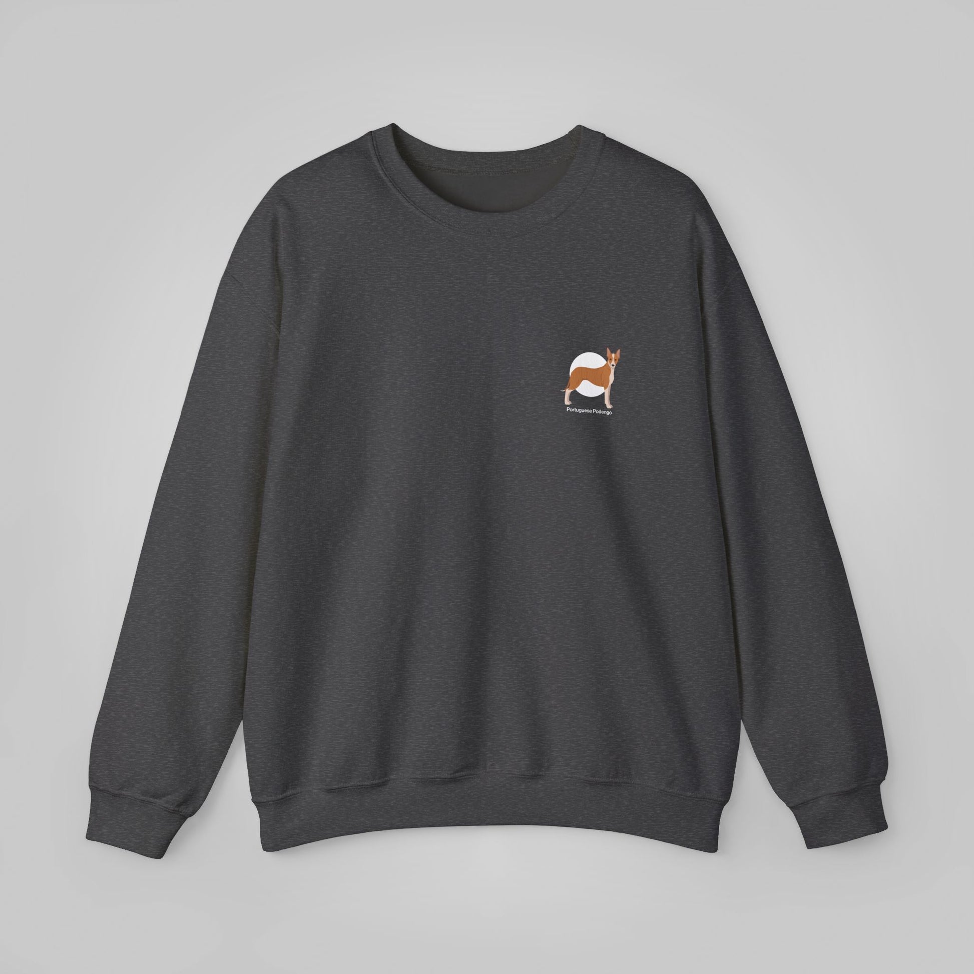 Portuguese Podengo dog graphic on unisex dark grey crewneck sweatshirt, ideal for dog lovers