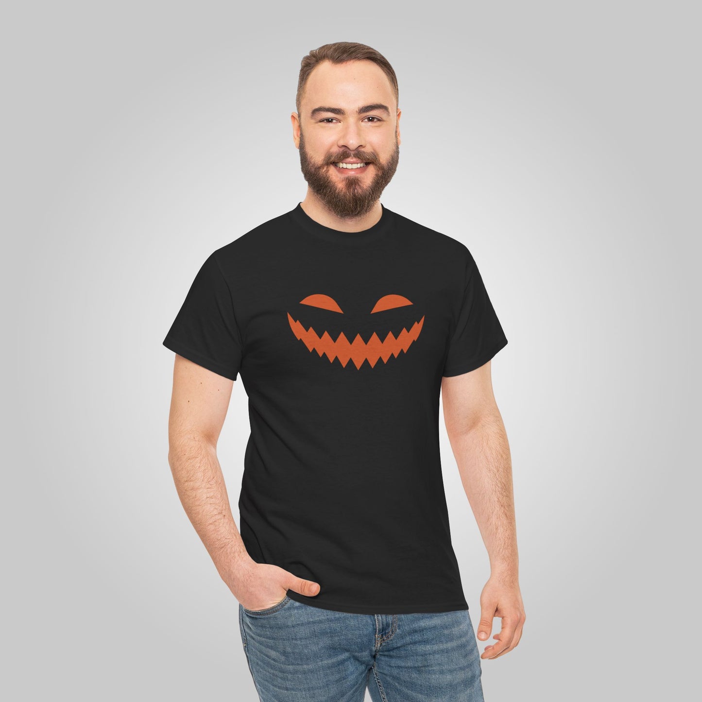 Halloween Pumpkin Smile Unisex Heavy Cotton Tee, Gourd Glow Spooky Smile T-Shirt, Halloween Tee