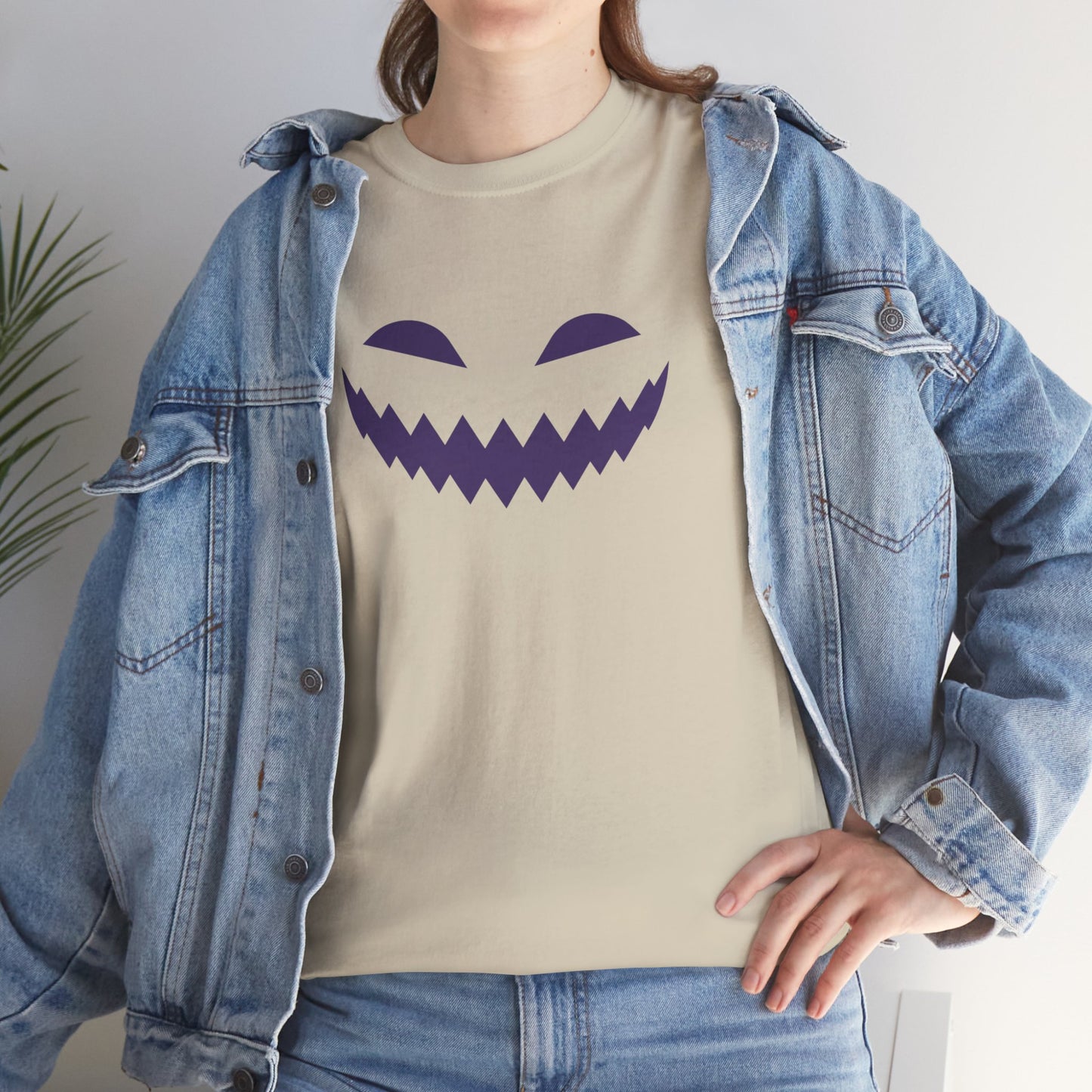 Halloween Pumpkin Smile Unisex Heavy Cotton Tee, Gourd Glow Spooky Smile T-Shirt, Halloween Tee