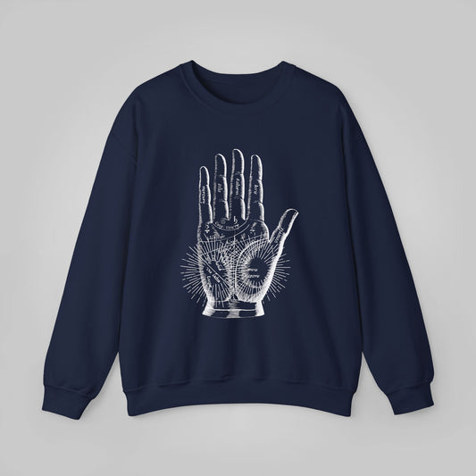 Halloween Hands of Destiny Unisex Heavy Blend™ Crewneck Sweatshirt, Guided by Fate Sweatshirt, Halloween Sweatshirt