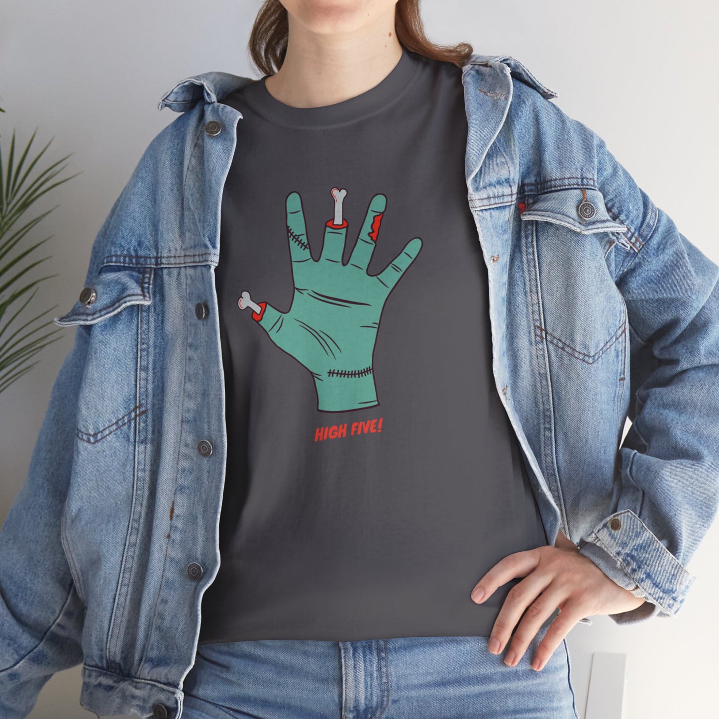 Halloween High Five Unisex Heavy Cotton Tee, Fright-Five  T-Shirt, Halloween Tee