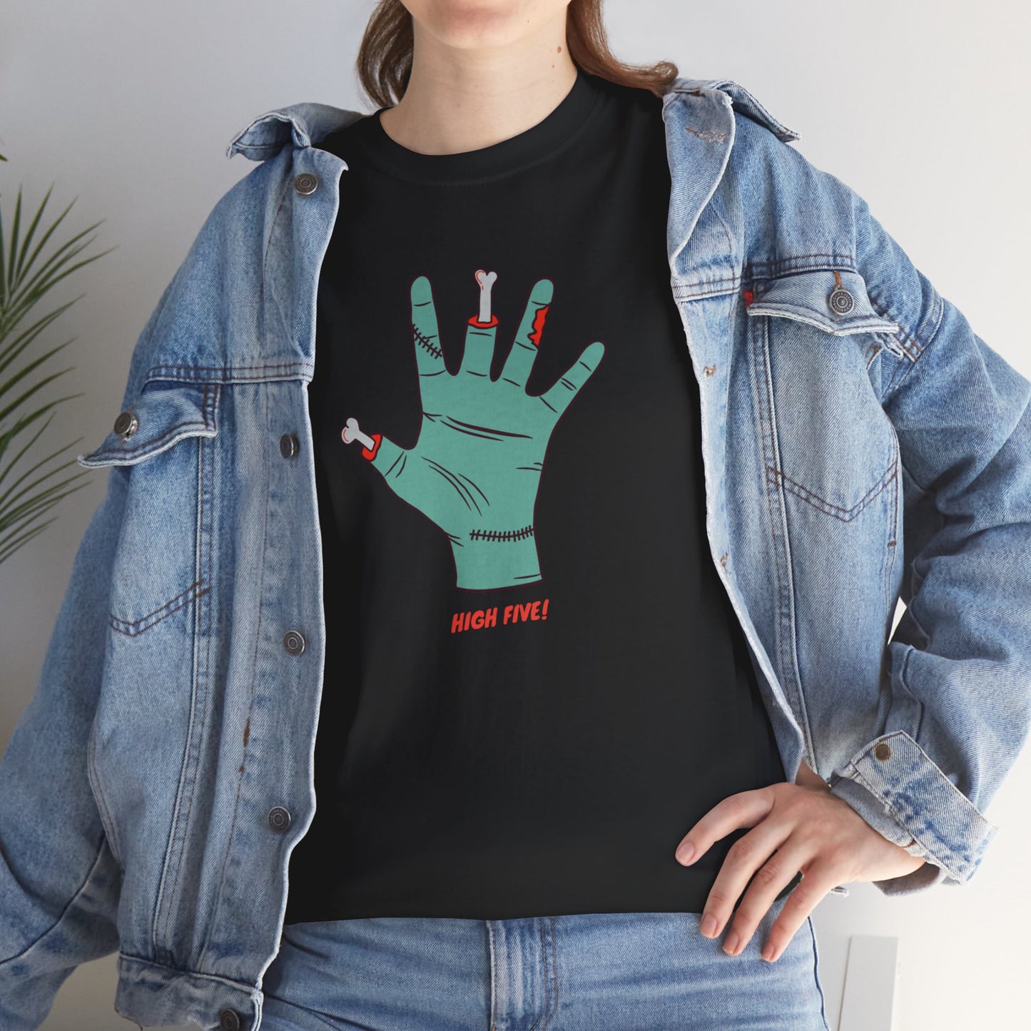 Halloween High Five Unisex Heavy Cotton Tee, Fright-Five  T-Shirt, Halloween Tee