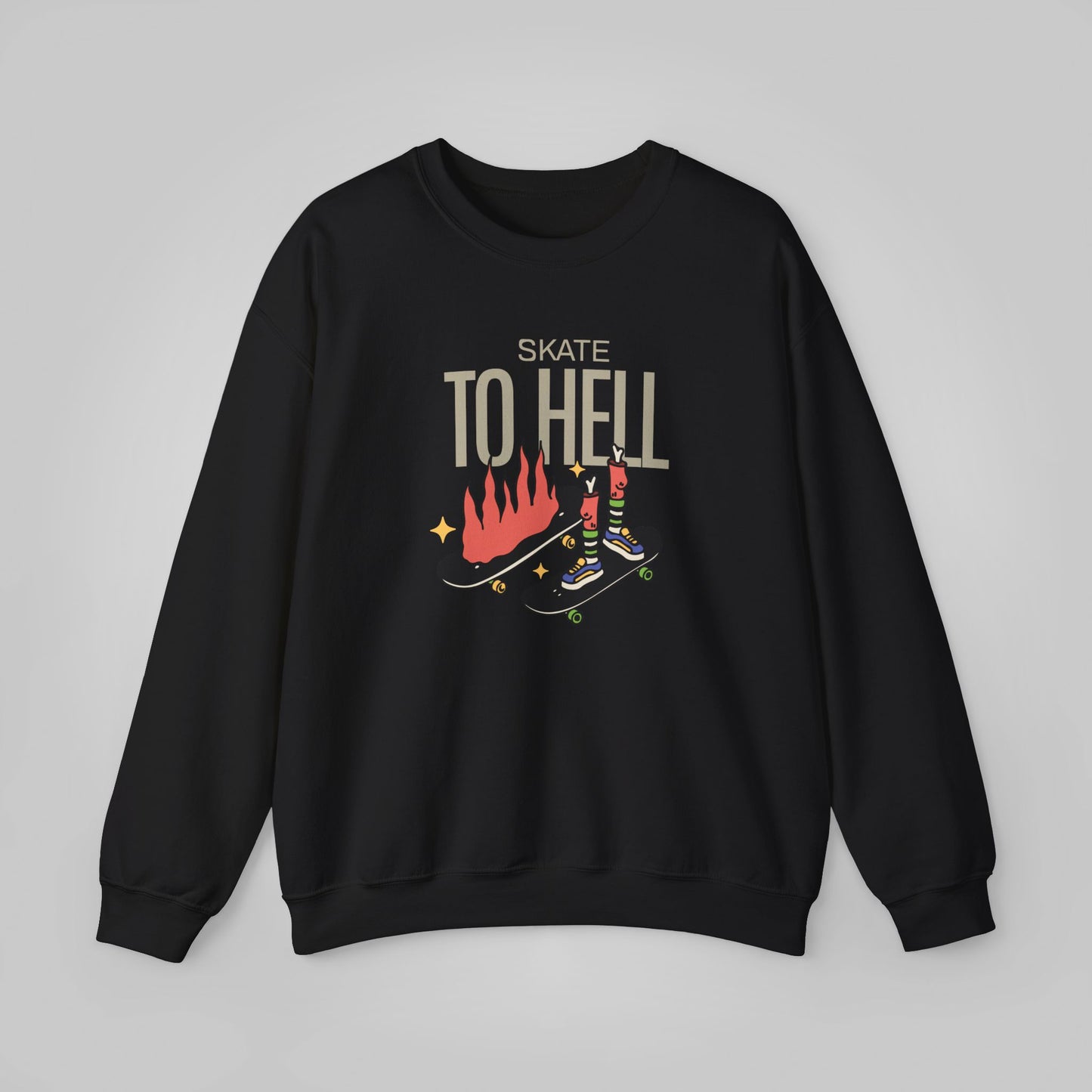 Halloween Skate to Hell Unisex Heavy Blend™ Crewneck Sweatshirt, Wicked Wheels Sweatshirt, Halloween Sweatshirt