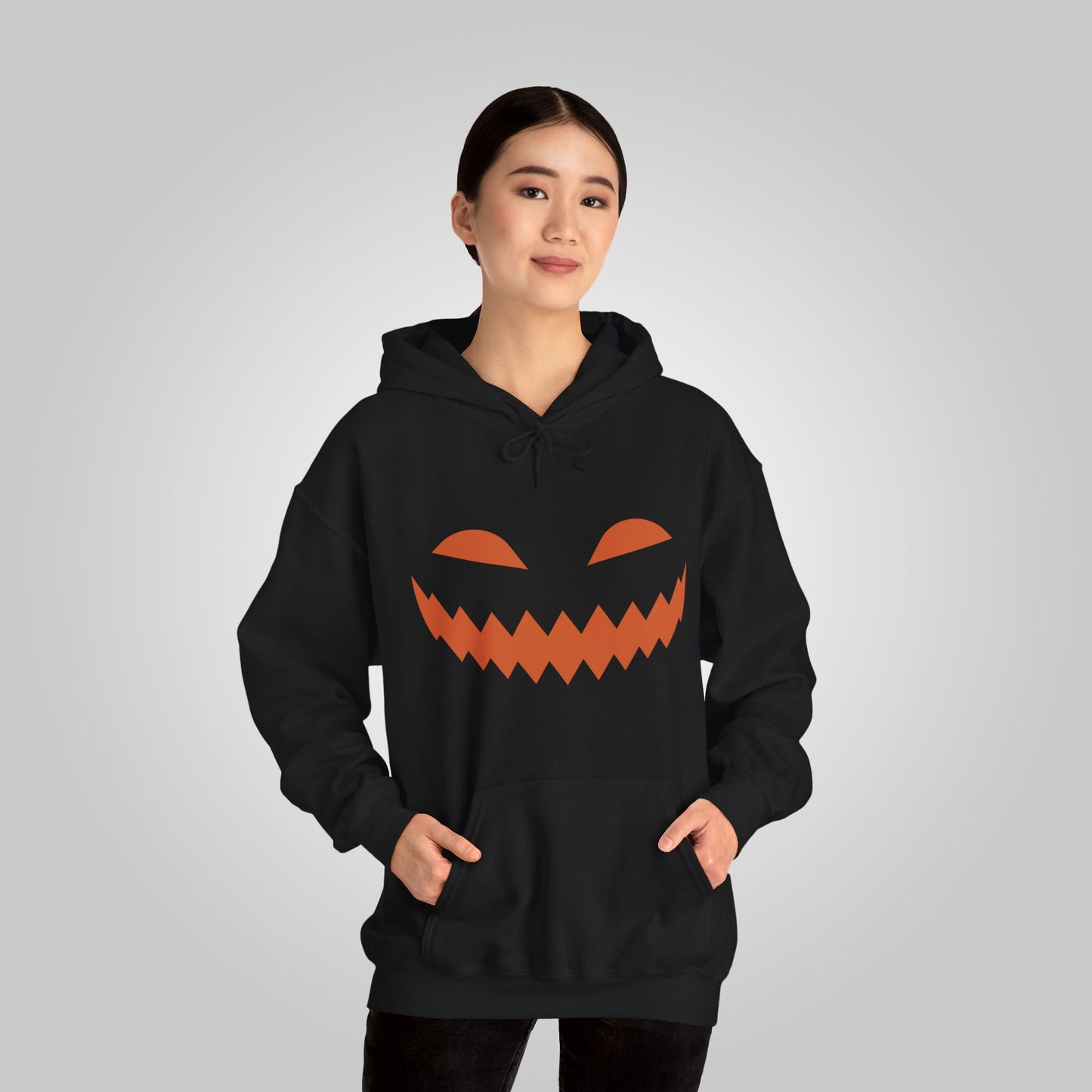 Halloween Pumpkin Smile Unisex Heavy Blend™ Hooded Sweatshirt, Gourd Glow Spooky Smile Hoodie, Halloween Hoodie