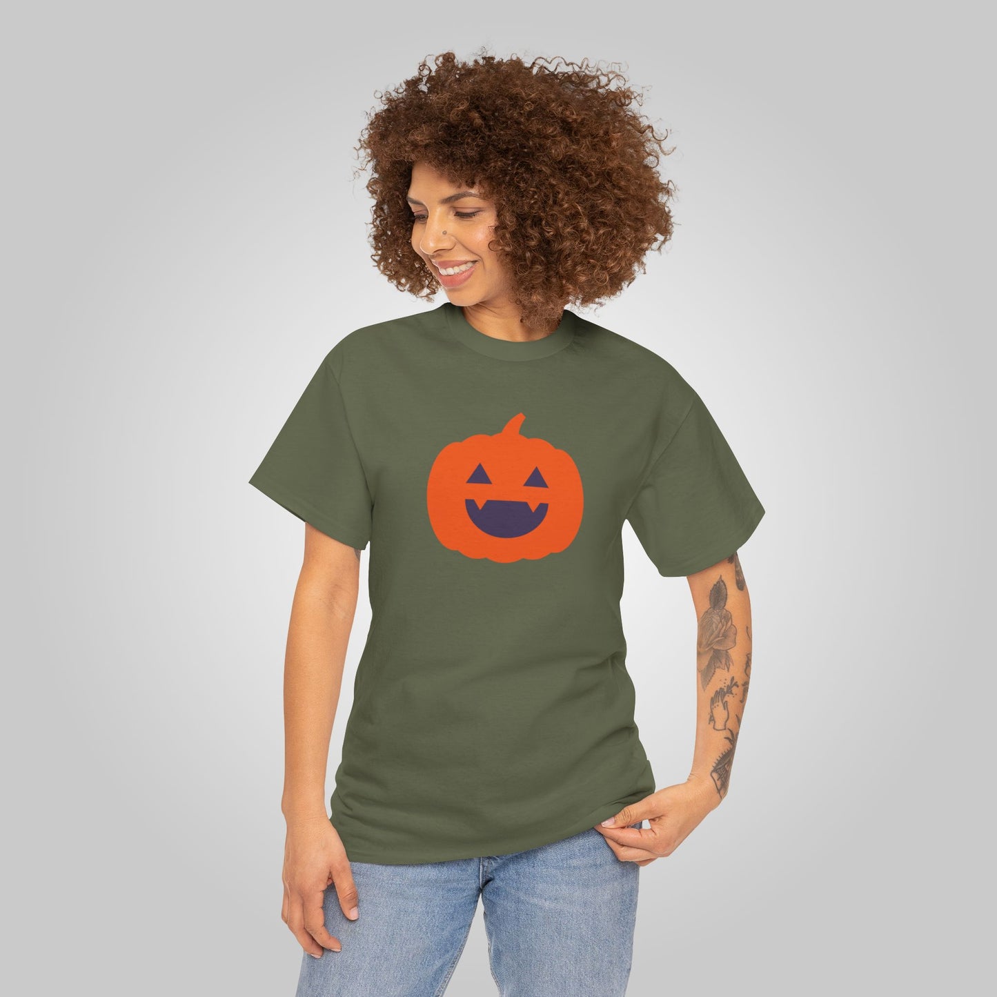 Halloween Pumpkin Head Unisex Heavy Cotton Tee, Harvest Jack T-Shirt, Halloween Tee