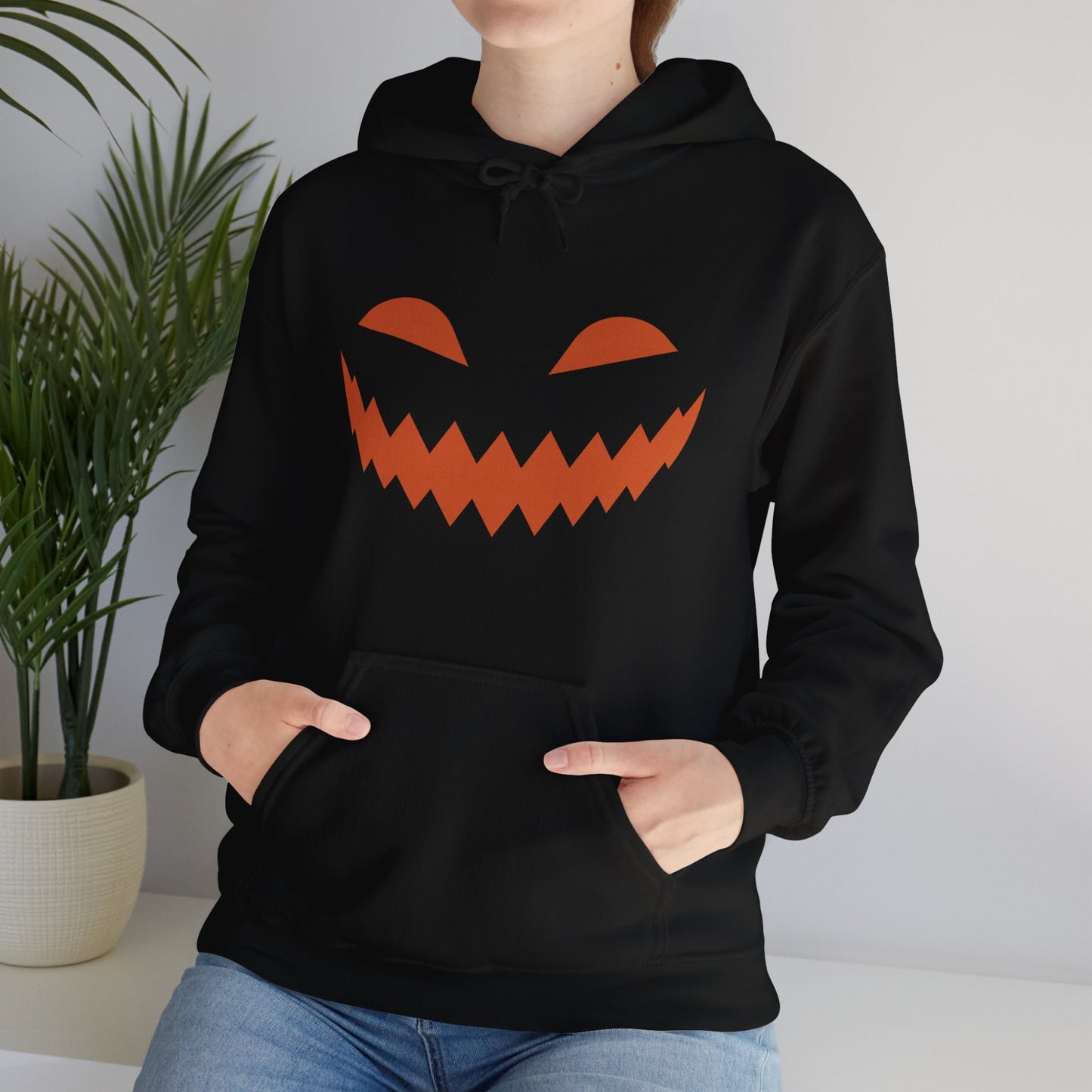 Halloween Pumpkin Smile Unisex Heavy Blend™ Hooded Sweatshirt, Gourd Glow Spooky Smile Hoodie, Halloween Hoodie