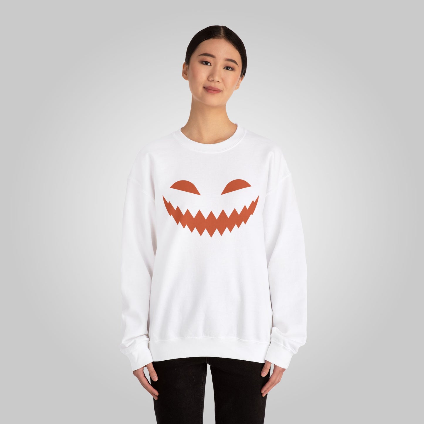 Halloween Pumpkin Smile Unisex Heavy Blend™ Crewneck Sweatshirt, Gourd Glow Spooky Smile Sweatshirt, Halloween Sweatshirt