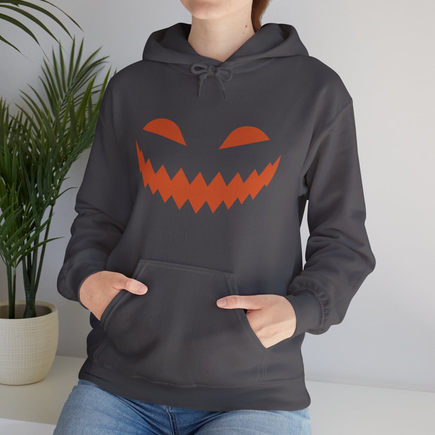 Halloween Pumpkin Smile Unisex Heavy Blend™ Hooded Sweatshirt, Gourd Glow Spooky Smile Hoodie, Halloween Hoodie