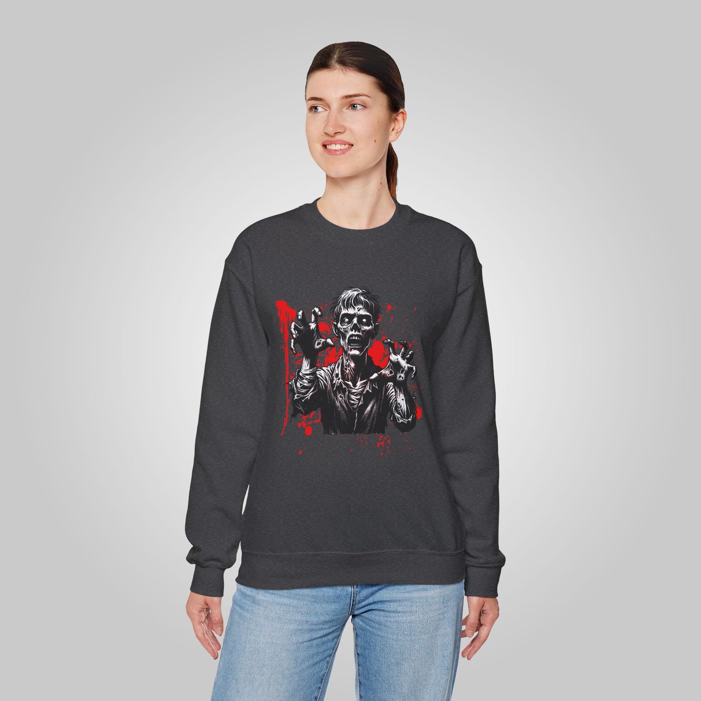 Halloween Zombie Attack Unisex Heavy Blend™ Crewneck Sweatshirt, Brain Muncher Brawl Sweatshirt, Halloween Sweatshirt