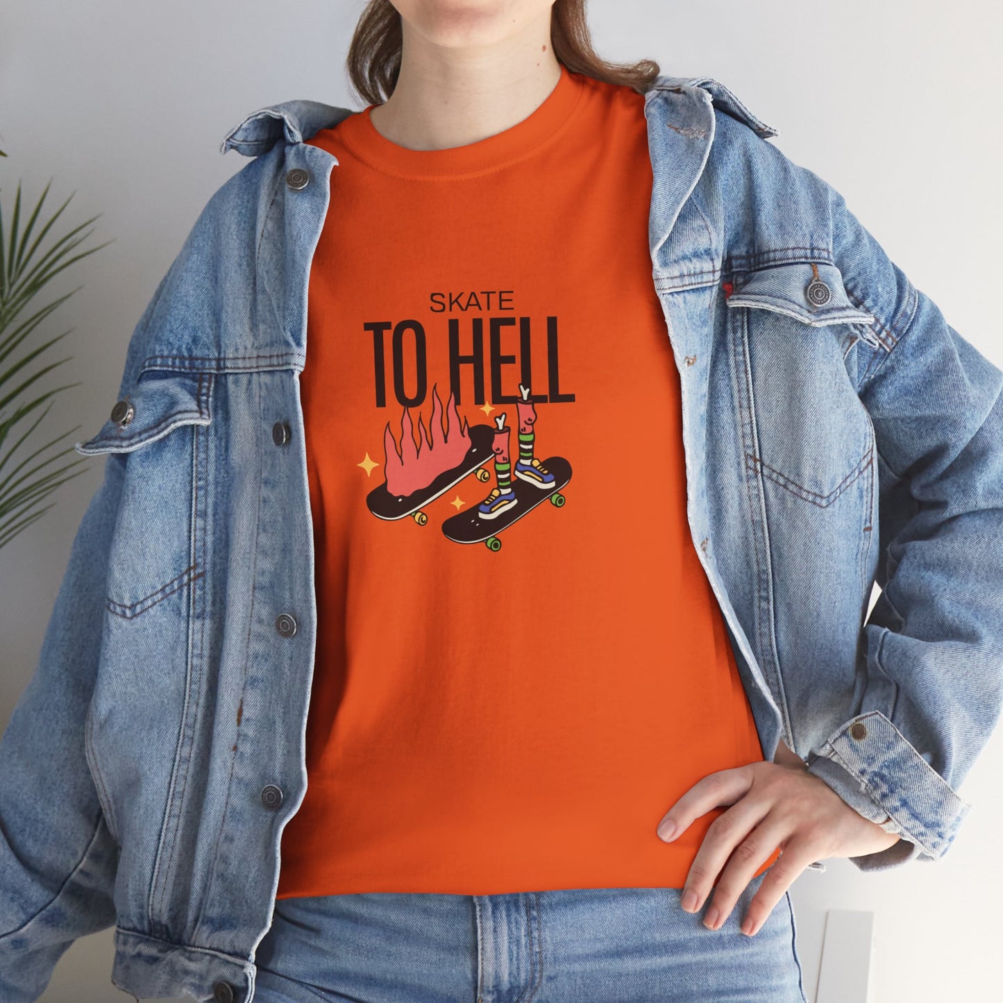 Halloween Skate to Hell Unisex Heavy Cotton Tee, Wicked Wheels T-Shirt, Halloween Tee